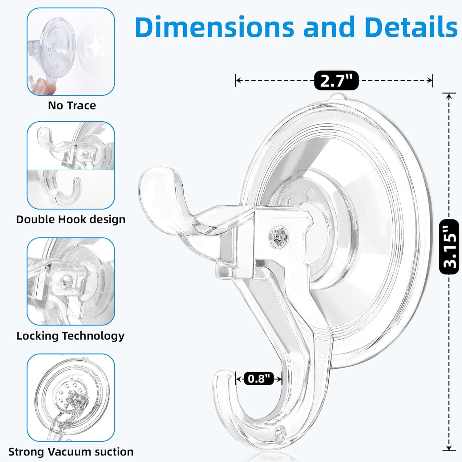 ANDGOO 30 Pack Heavy Duty Shower Suction Hooks
