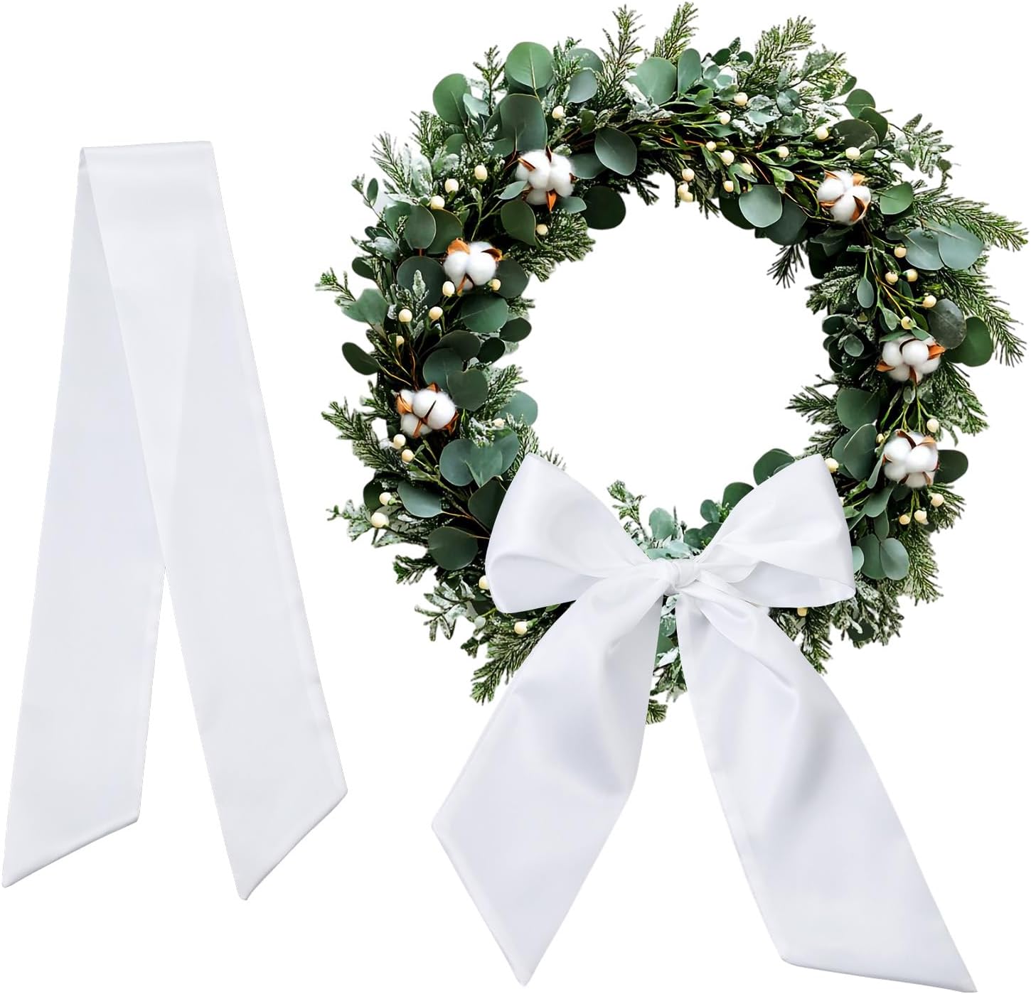 White Wreath Sash for Front Door Decor DIY Monogram Ribbon 47 x 56 Inches