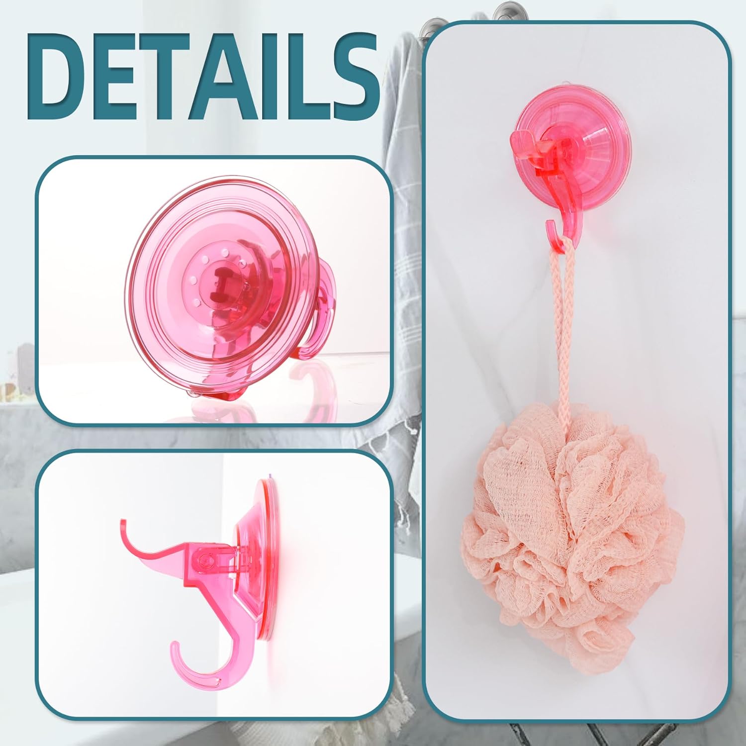 Antimbee Suction Hooks 5 Pack Clear Hanger Transparent Pink