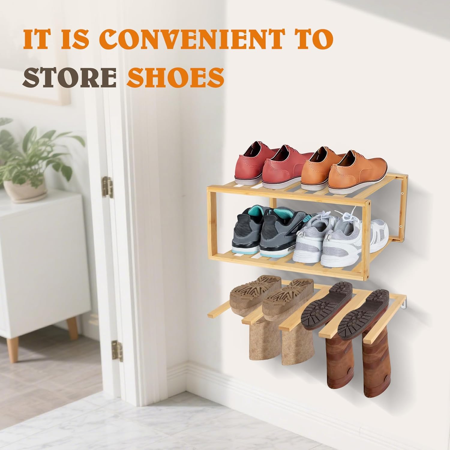 JAYOBGO 3-Tier Floating Boot Holder Wall Mounted Shoe Rack