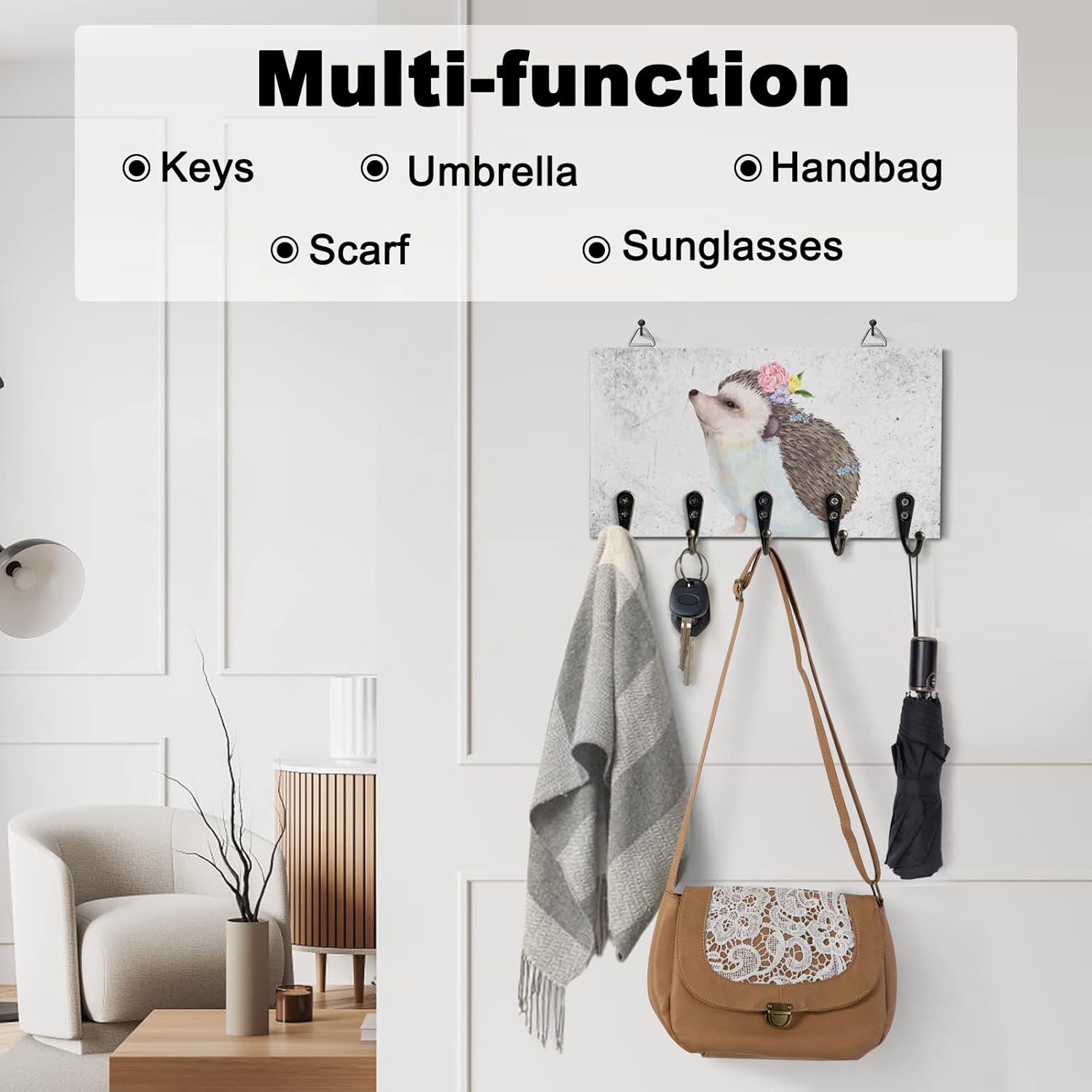 Rustic Wall Key Holder with 5 Hooks for Entryway and Hallway