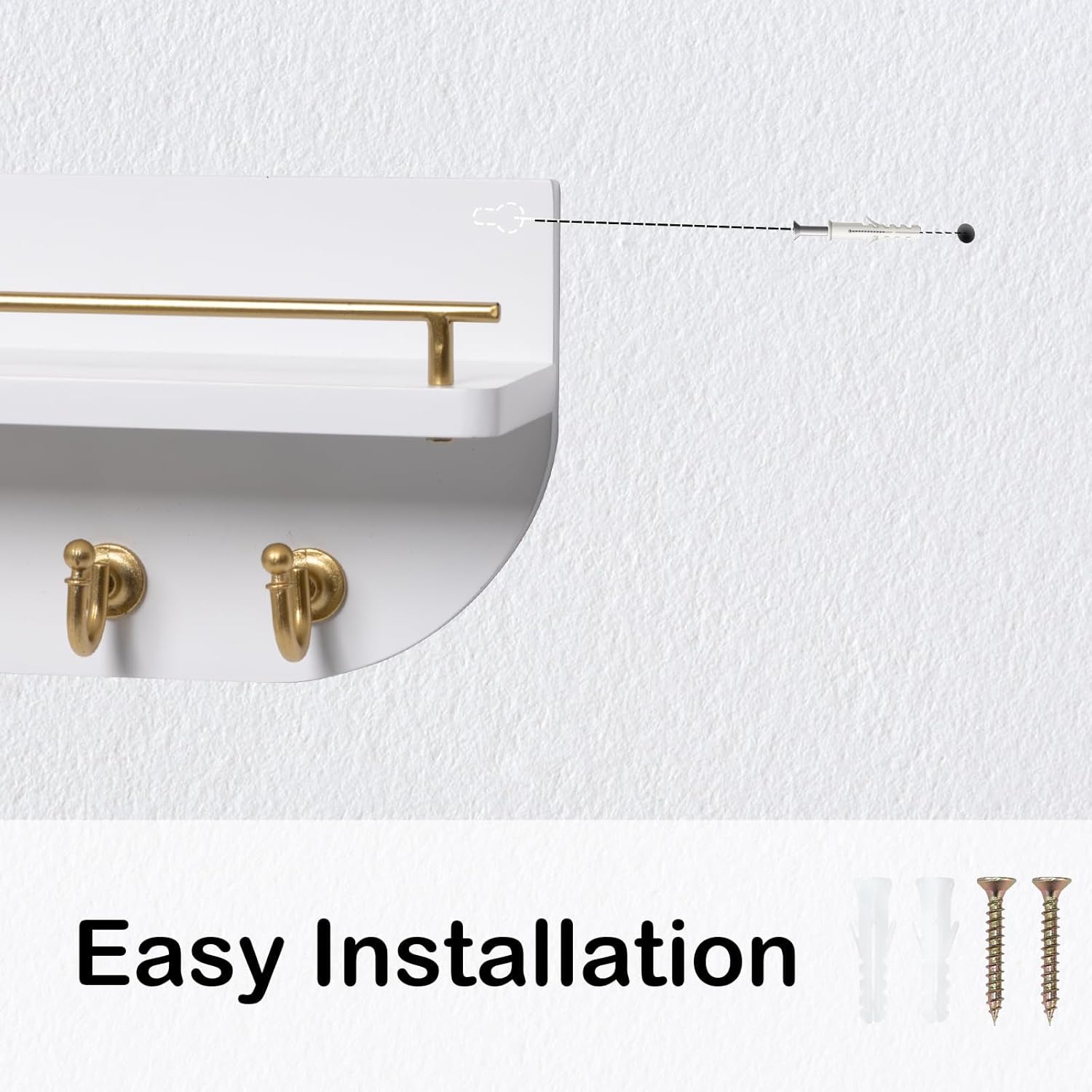 Karisky Key Holder for Wall Decorative Key and Mail Organizer with 6 Sturdy Metal Hooks and Floating Shelf