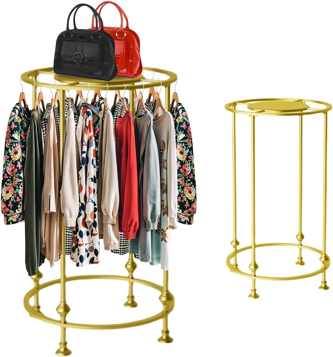Round Retail Clothing Rack with Double Storage