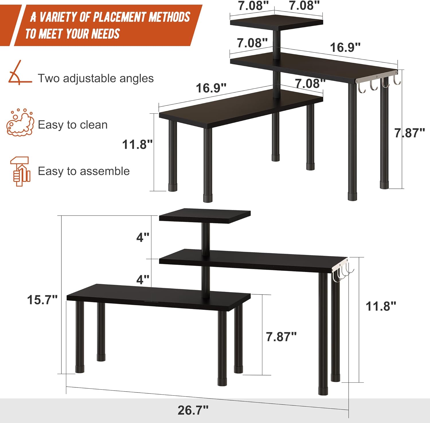 GHWIE 3 Tier Corner Shelf Organizer Black