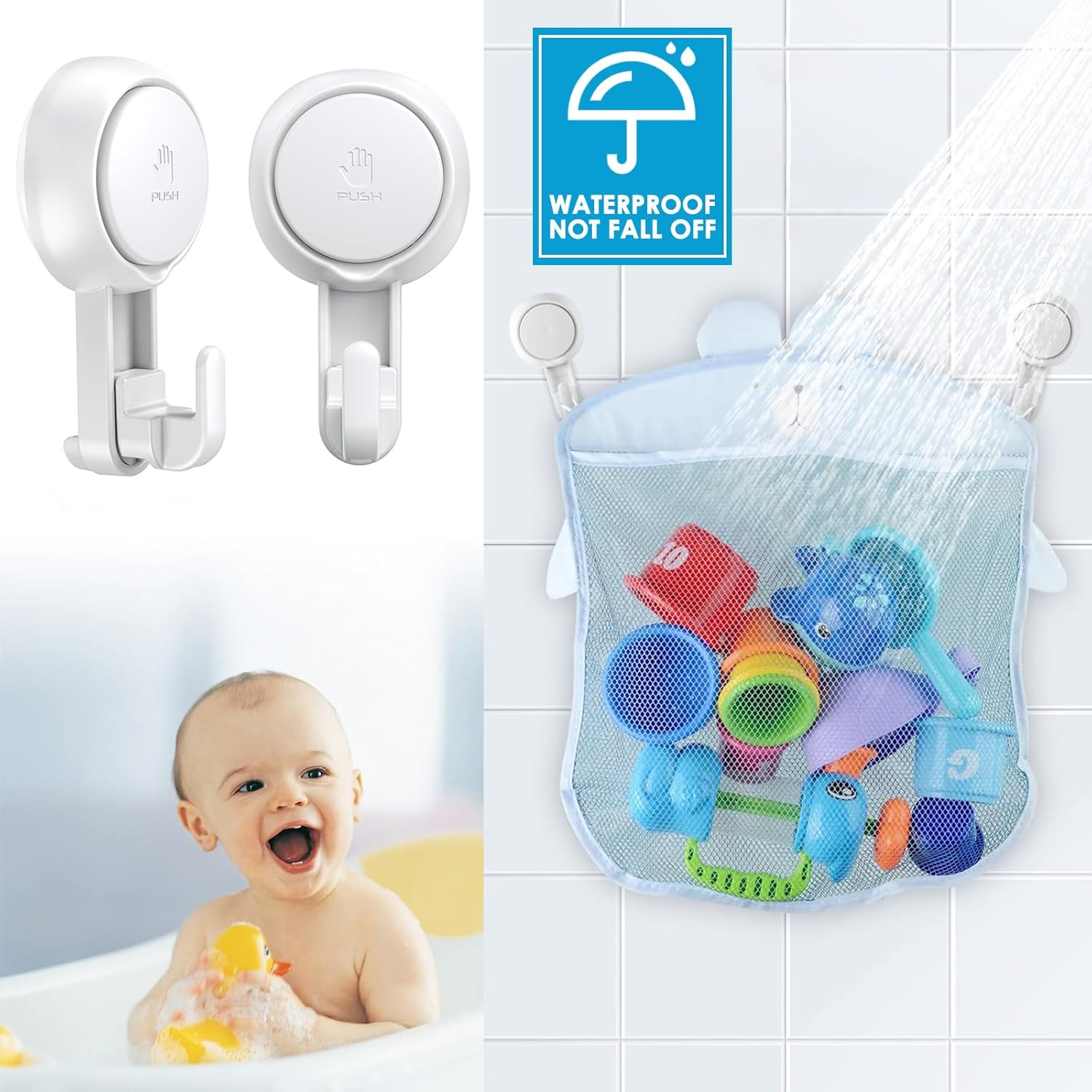 LUXEAR Suction Hooks 6 Pack Heavy Duty Waterproof Shower Door Window Organizer