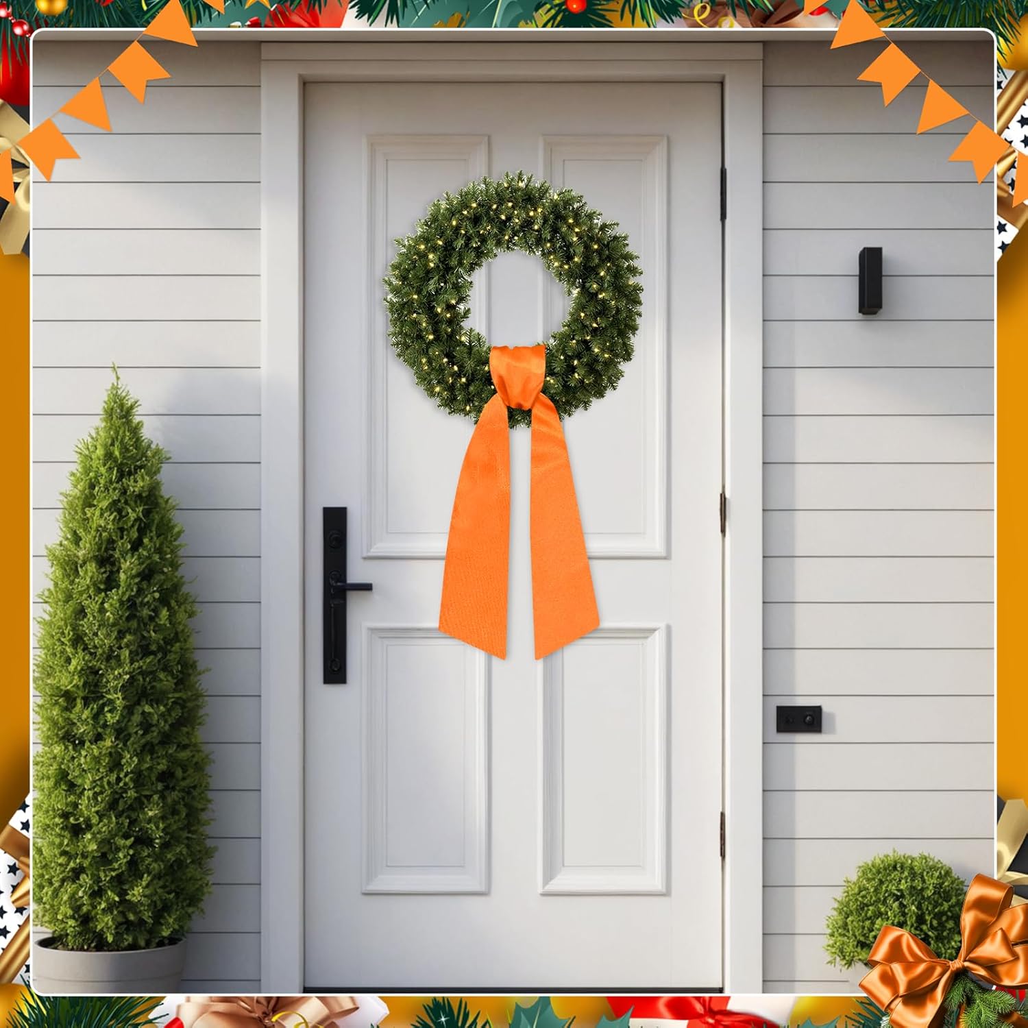 2Pcs Autumn Orange Satin Wreath Sash for Front Door