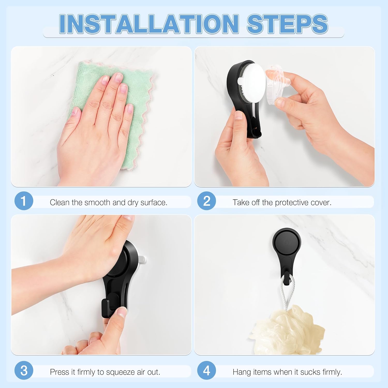 VISV Shower Suction Cup Hooks 2 Pcs Black