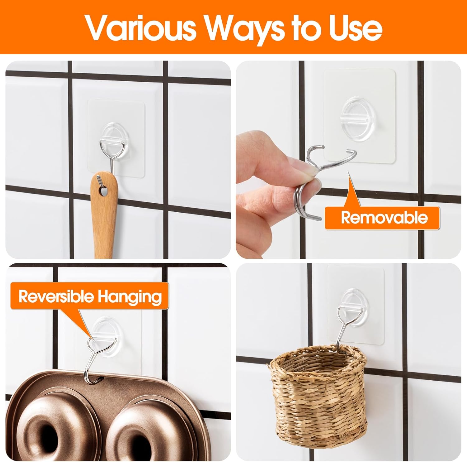 Heavy Duty 22lb Adhesive Wall Hooks - 20 Pack
