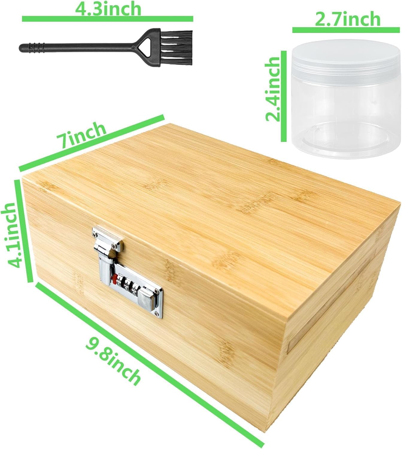 Large Bamboo Stash Box with Combination Lock 3 Jars