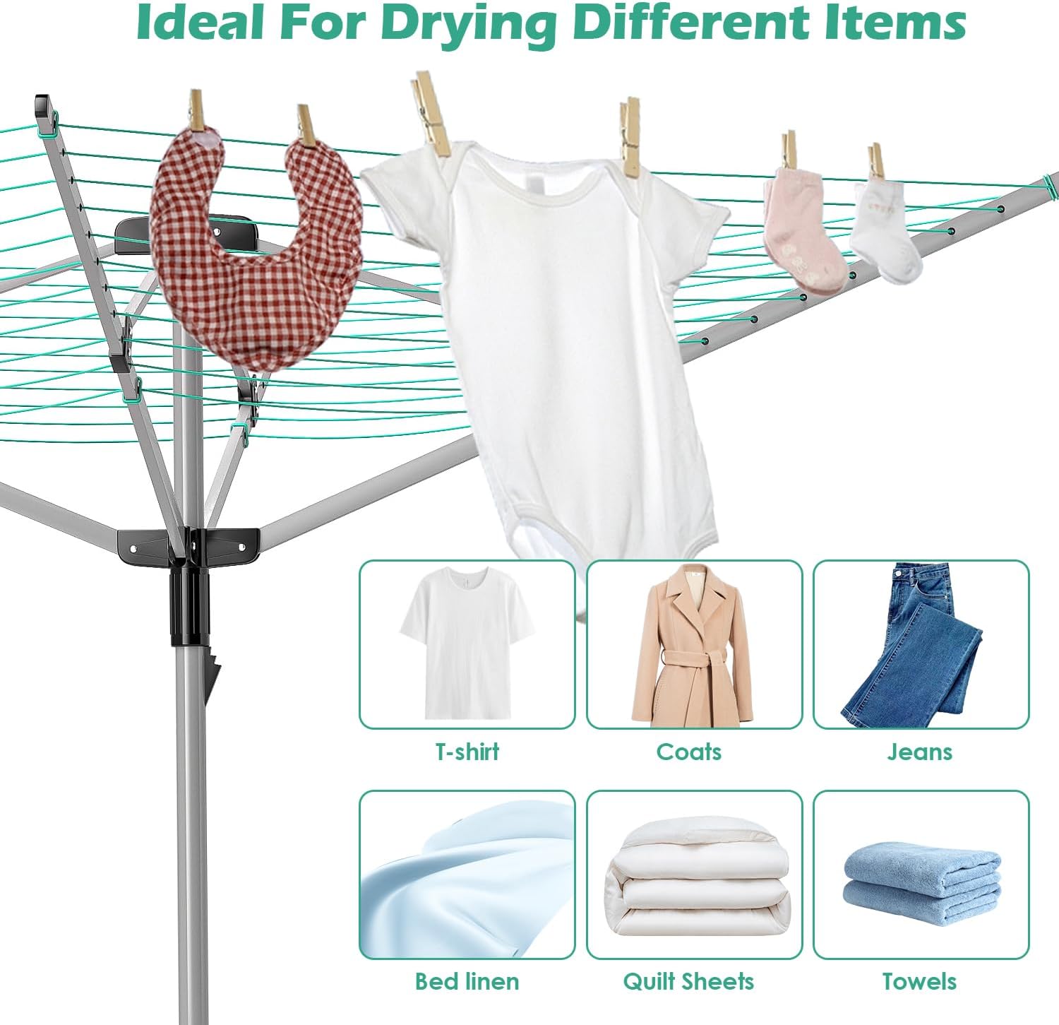 Rotary Umbrella Drying Rack with 4 Arms and 165 Feet Clothesline