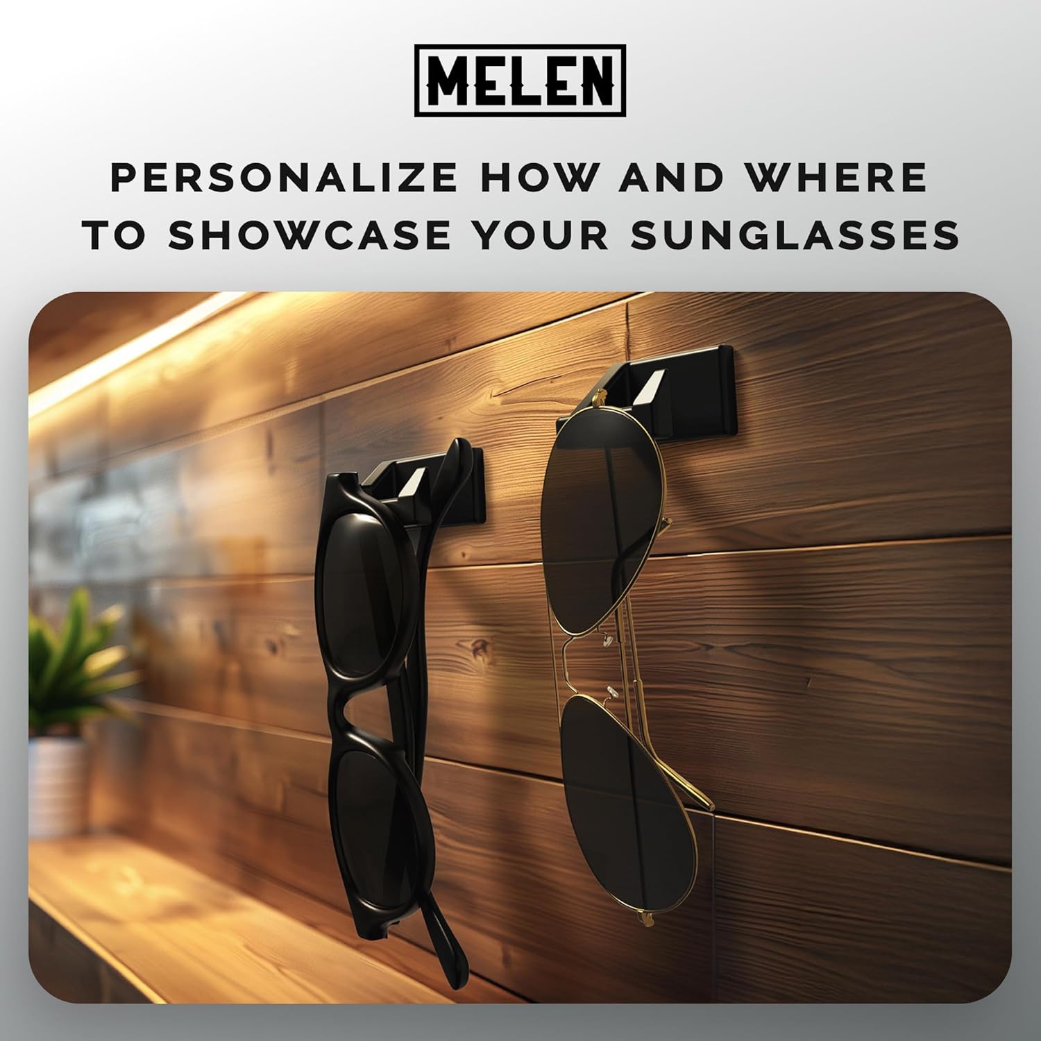 MELEN Adhesive Sunglass Wall Organizer 8-Pack - Clear