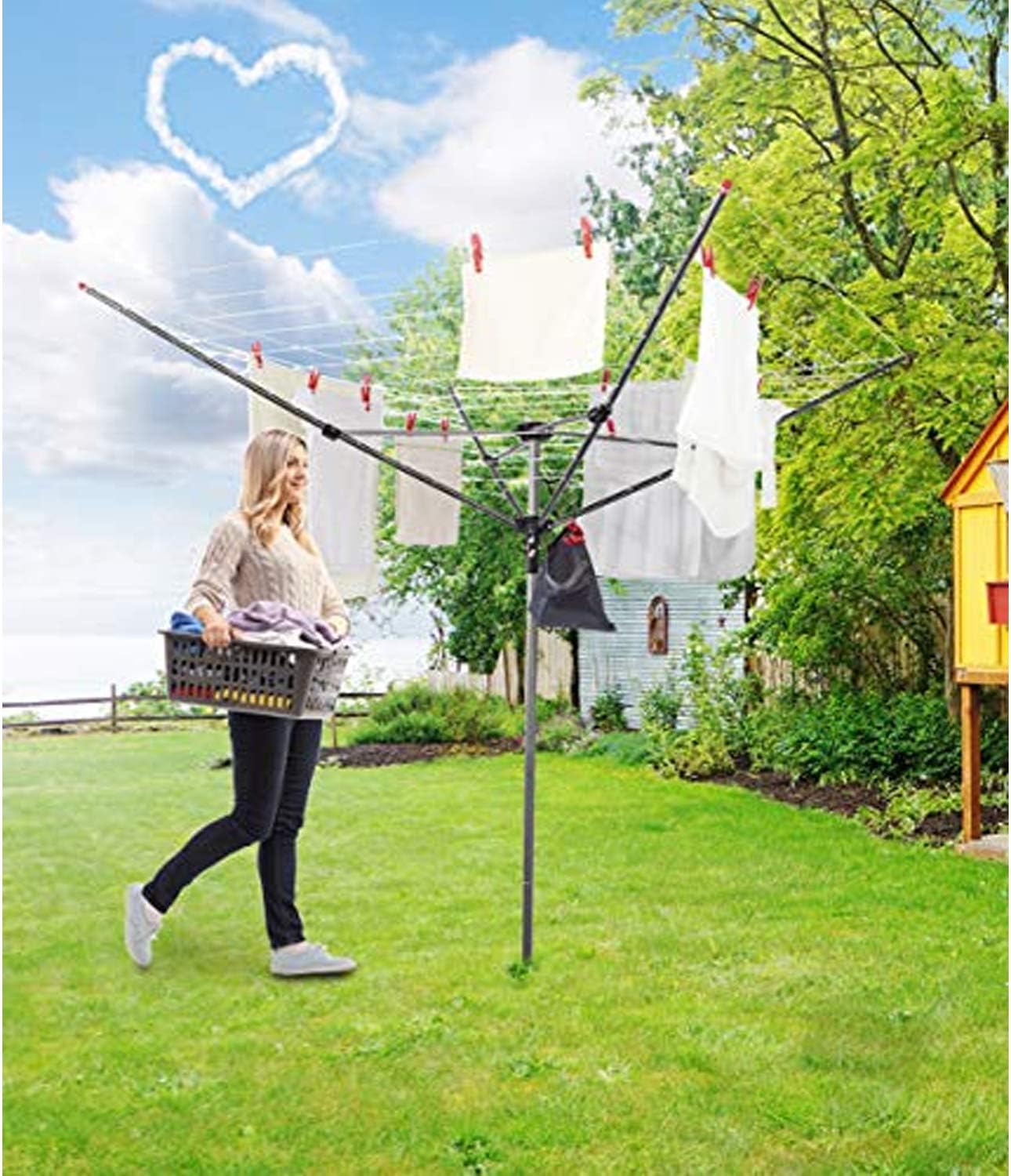 MYOYAY 4 Arm Rotating Clothesline with 165ft Rope