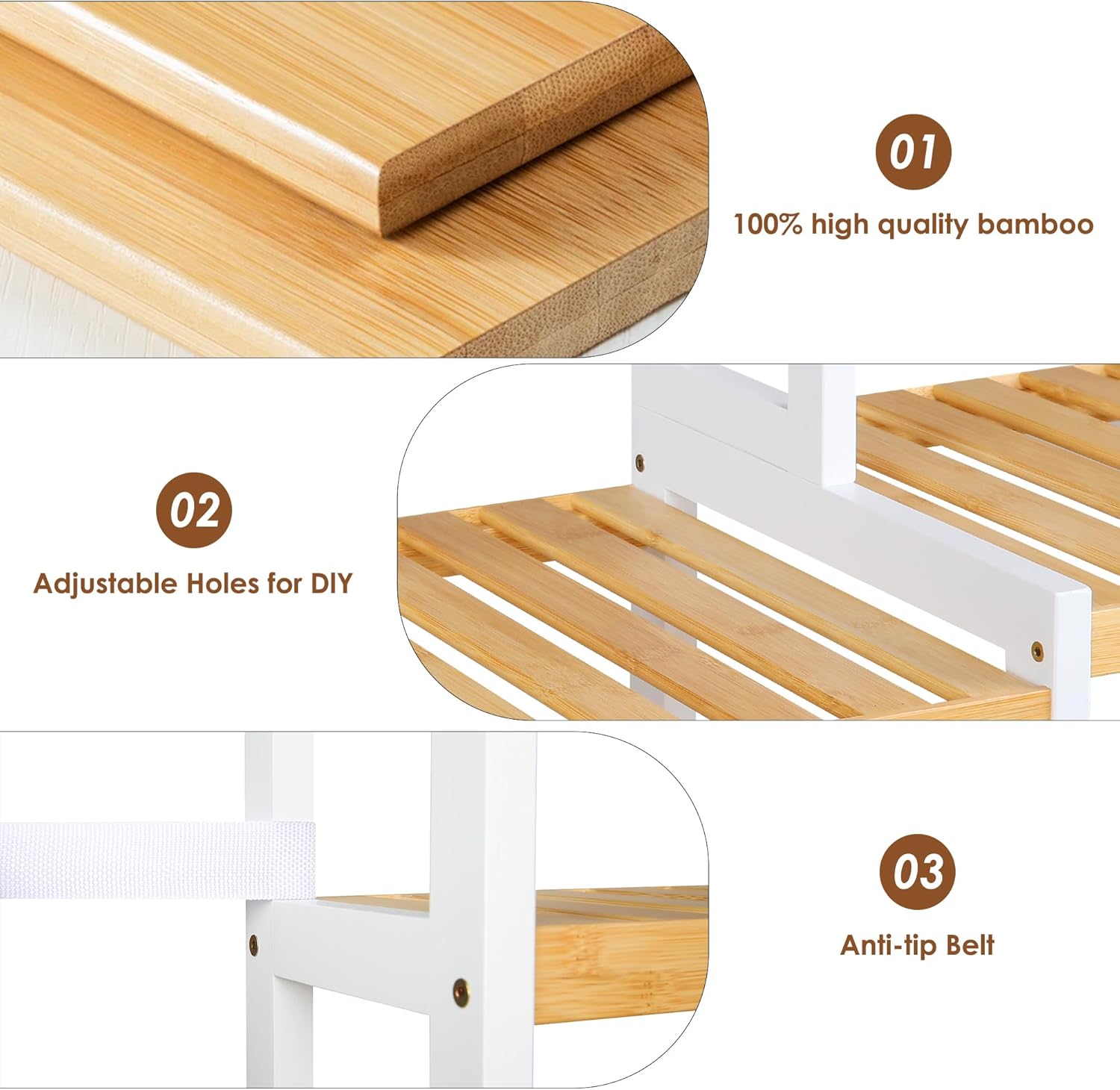 FOTOSOK 7 Tier Bamboo Plant Stand with 3 Rows and Adjustable Design
