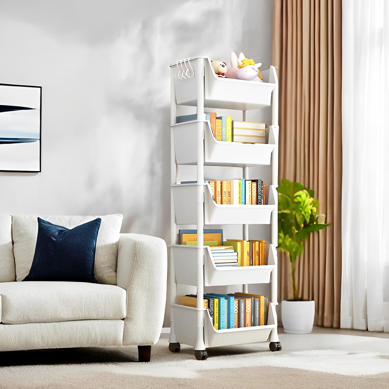 5-Tier Mobile Storage Shelf with Wheels White