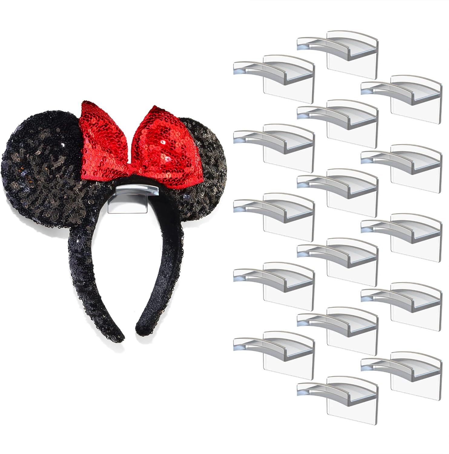 Modern JP Adhesive Hooks for Disney Ears 16-Pack - Clear Minimalist Headband Holder