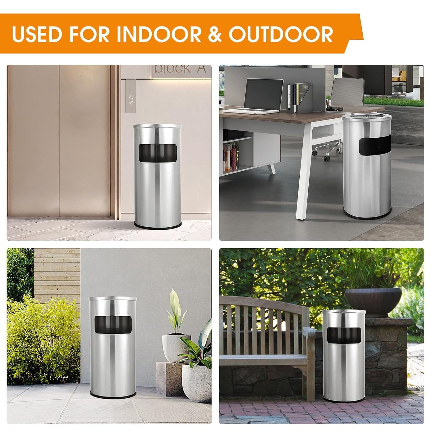Stainless Steel Outdoor Trash Can with Removable Inner Barrel