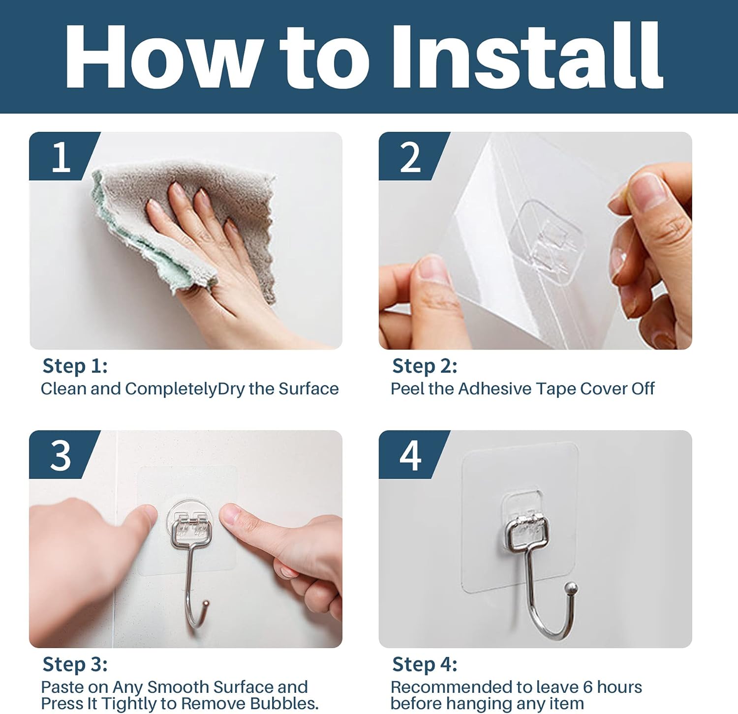 Antimbee 10-Pack Heavy Duty Adhesive Hooks 37 lb Max
