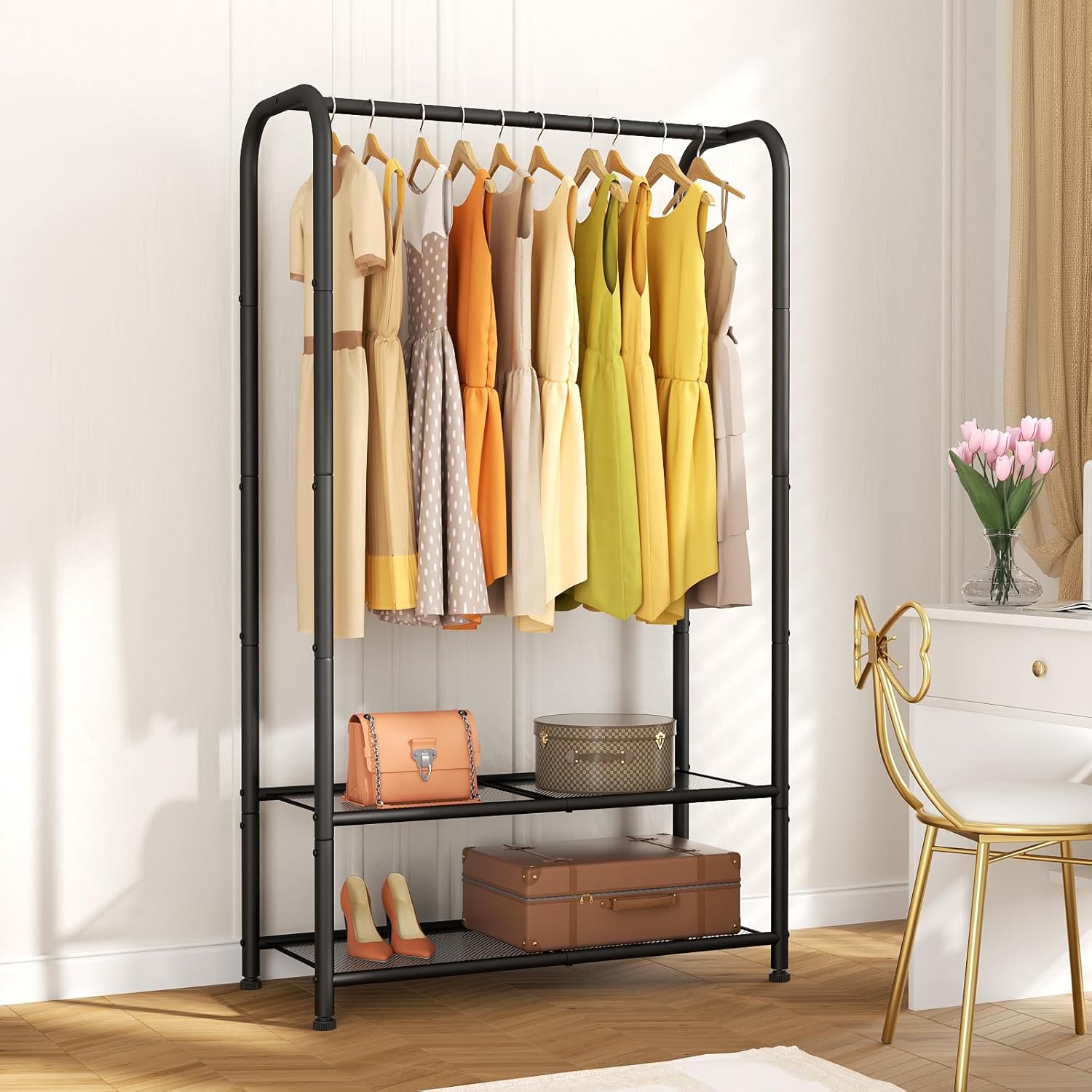 SINGAYE Heavy Duty Garment Rack with Shelves Black