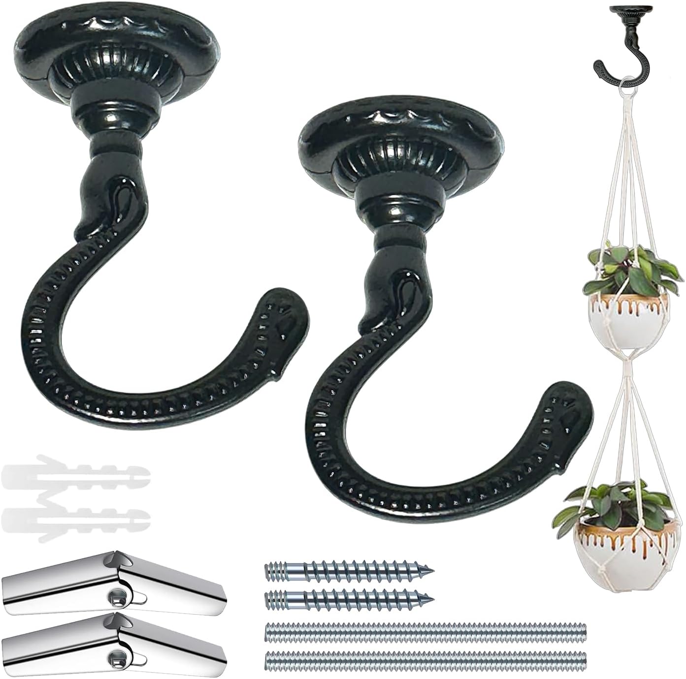 Evsteluo Large Swag Ceiling Hooks 2 Sets Black