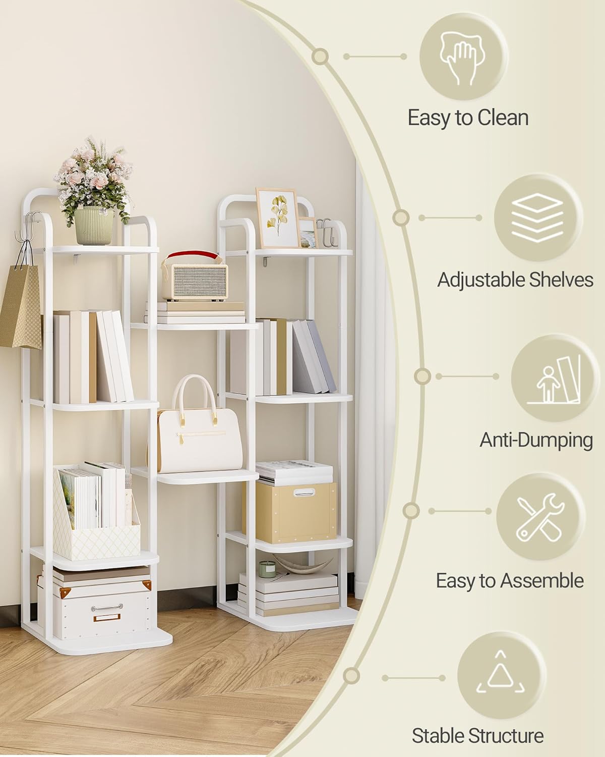 6 Tiers Vertical Shoe Rack Narrow Design Adjustable Shelves Corner Organizer for Small Spaces White SR04213W