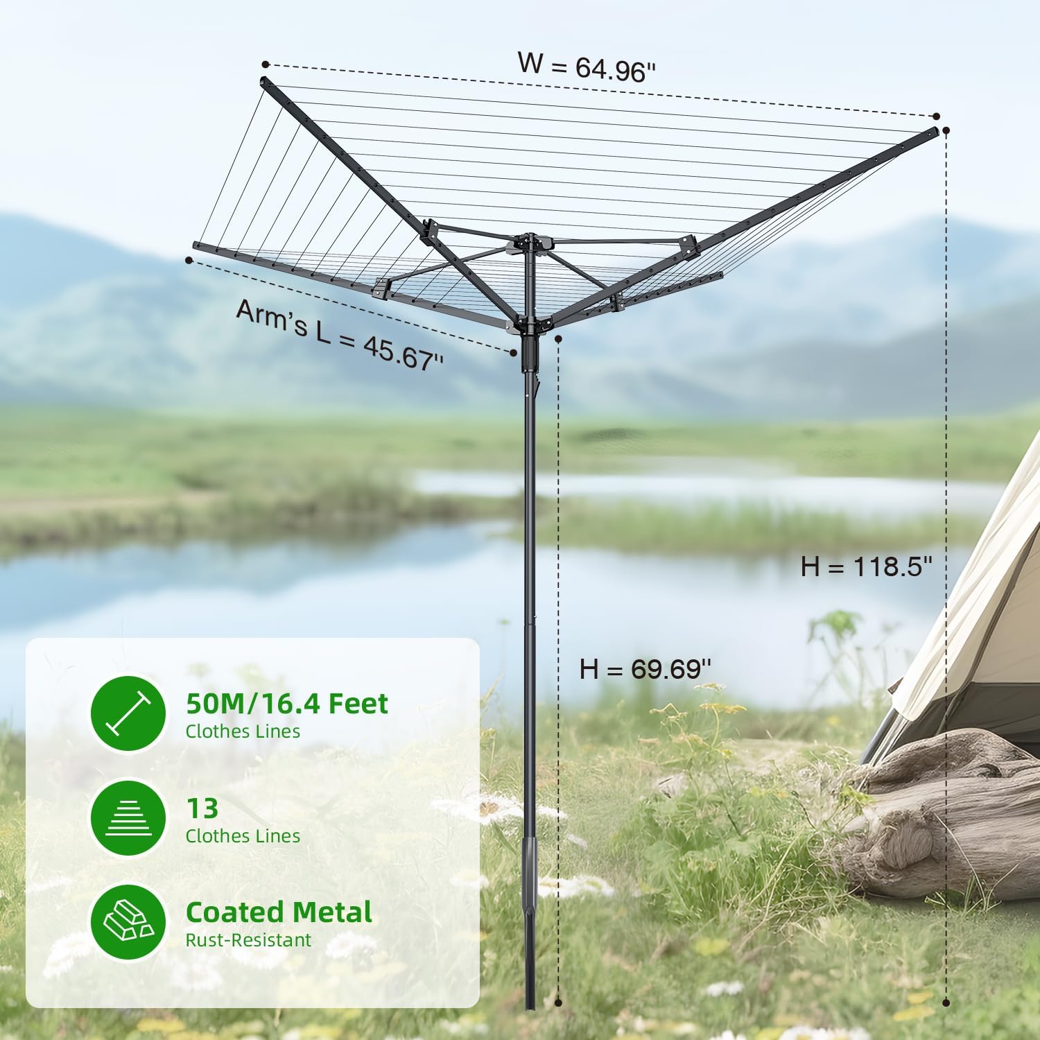 Rotary Clothes Drying Rack with 12 Lines and 165 Feet Drying Space