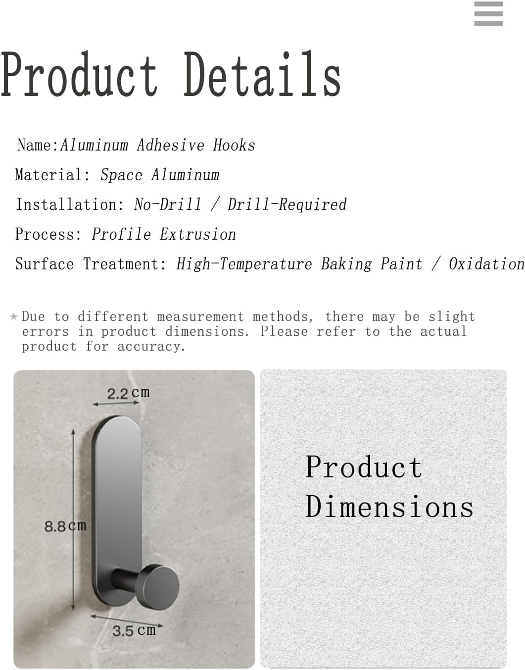 No-Drill Wall Hooks Heavy Duty 33LB 2 Pack