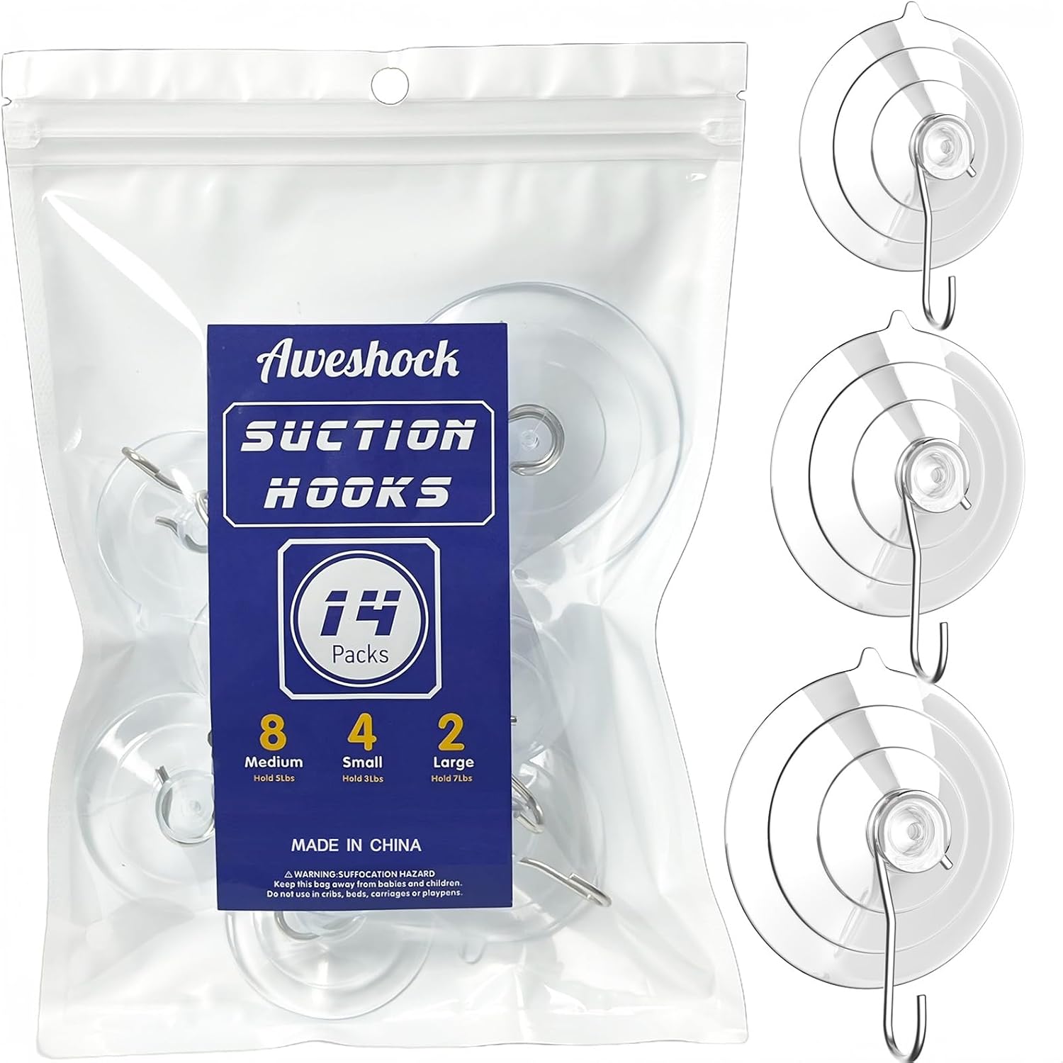 Aweshock Suction Hook Combo 14pcs - 4 Small 8 Medium 2 Large