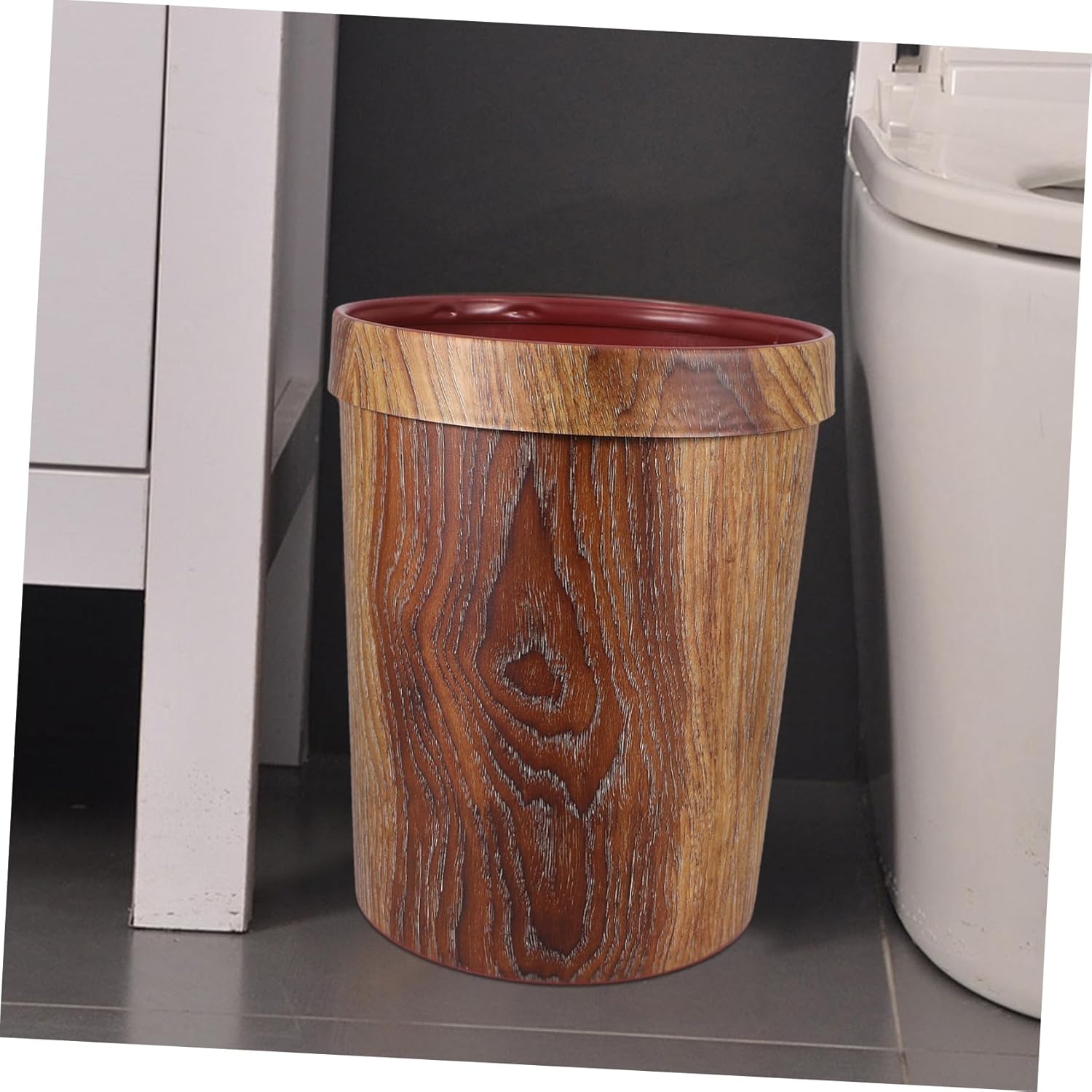 DOITOOL Decorative Trash Can with Wood Grain Design