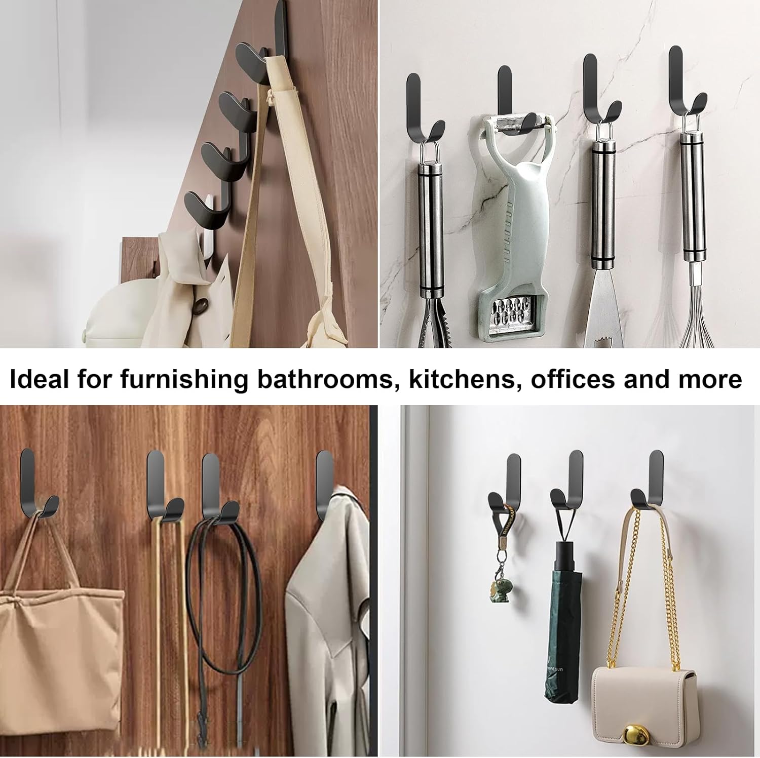 ATDOALL Adhesive Towel Hooks 20PCS Stainless Steel Wall Hooks Black