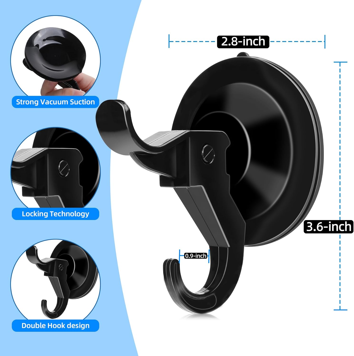 ANDGOO 10 Pack Heavy Duty Suction Cup Hooks Black