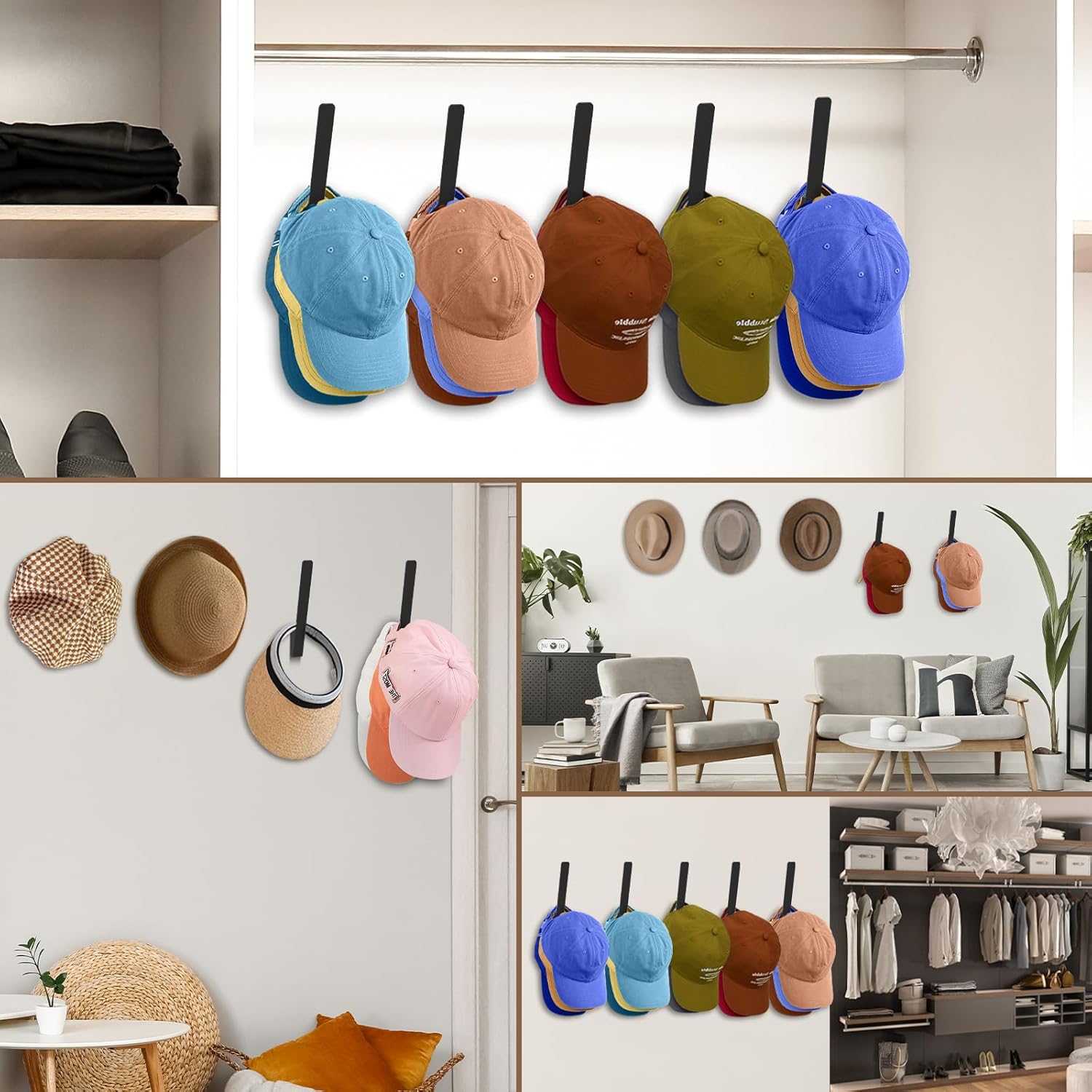 5 Pack Metal Hat Racks for Baseball Caps - Wall Mounted Storage Organizer