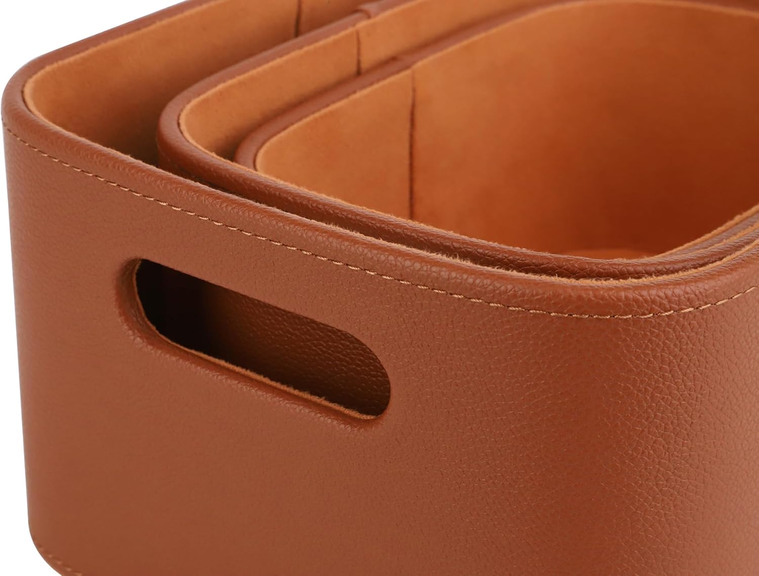HofferRuffer Faux Leather Baskets with Velvet Lining Set of 3