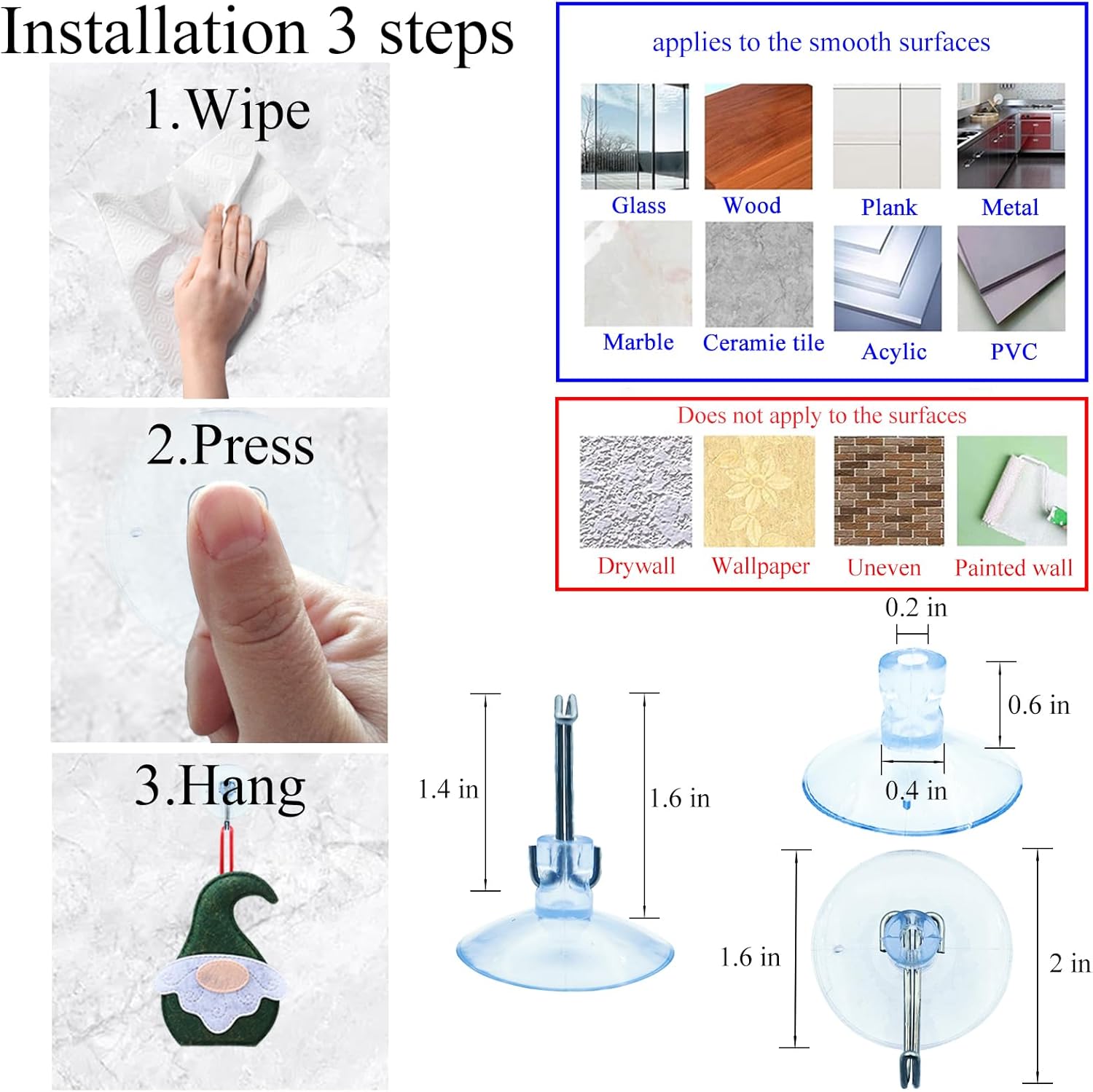 Clear PVC Suction Cups Hooks for Home Organization 6PCS