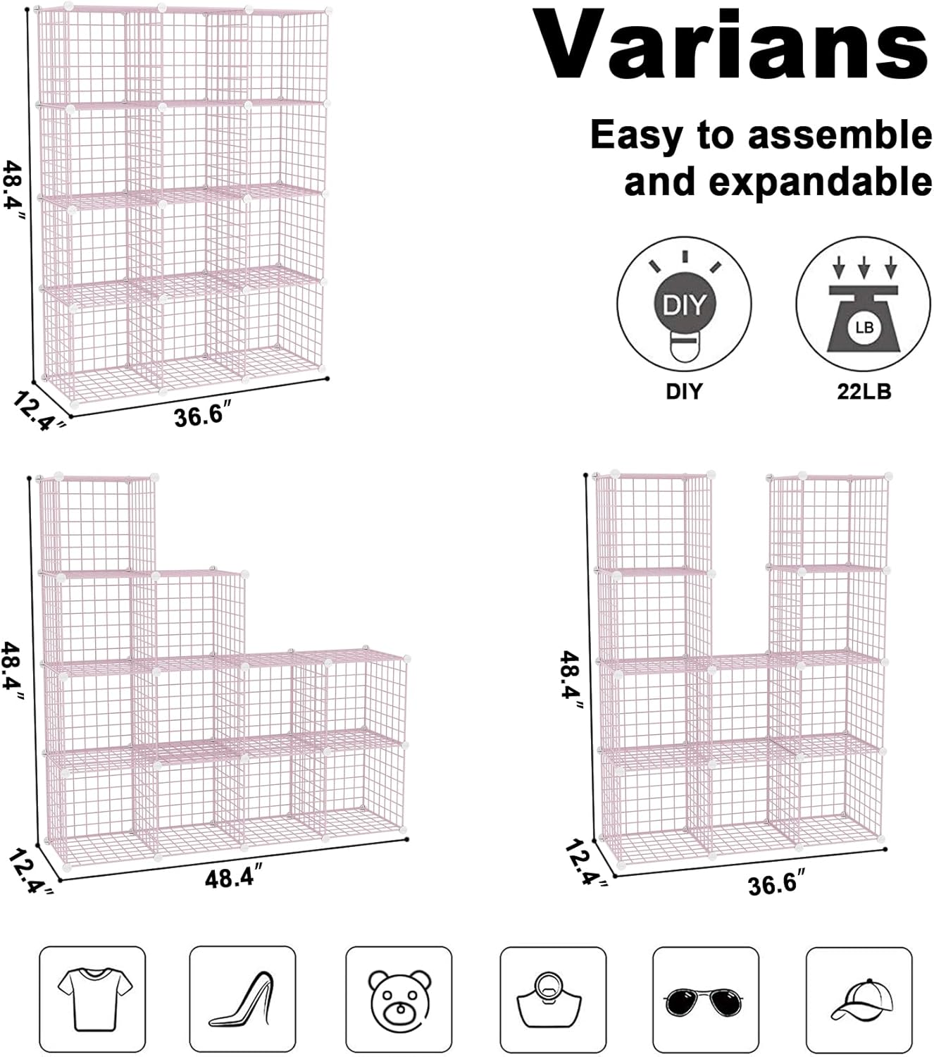 CAHOME Wire Cube Storage 12 Units Pink