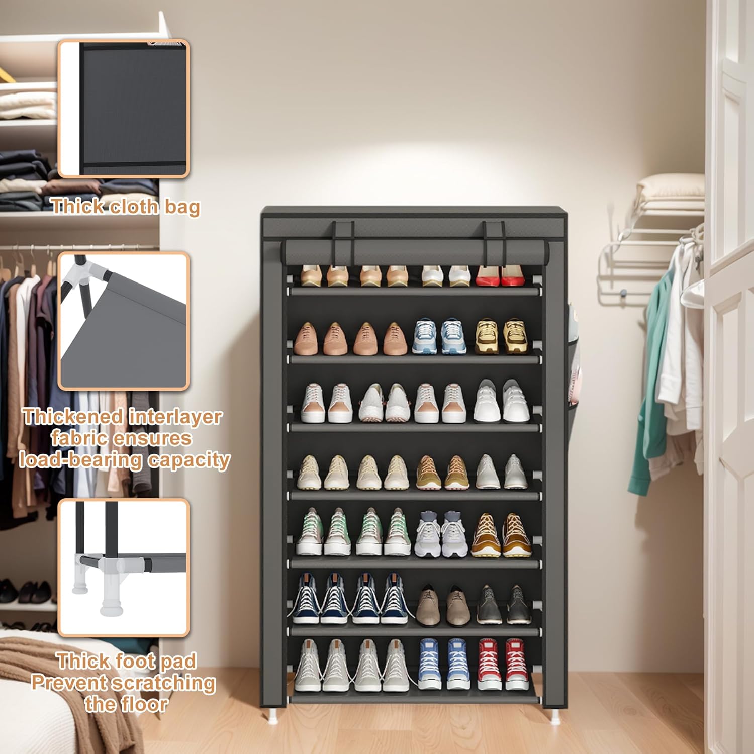 Laiensia 7-Tier Vertical Shoe Rack Organizer Grey