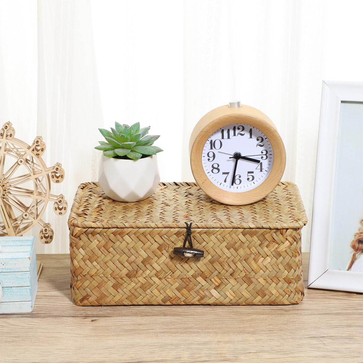IMIKEYA Woven Storage Box with Lid for Home Office