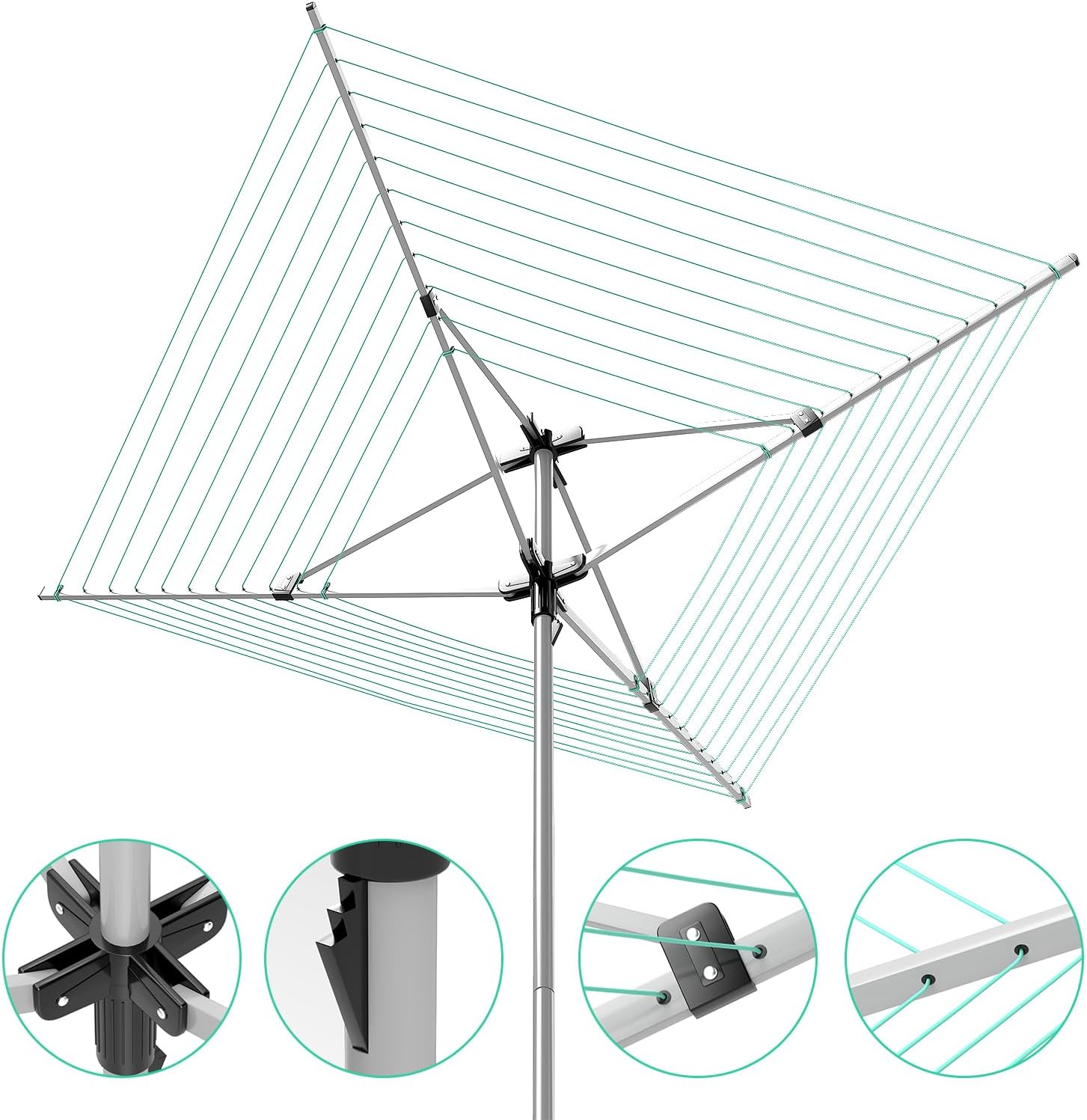 Rotary Umbrella Drying Rack with 4 Arms and 165 Feet Clothesline
