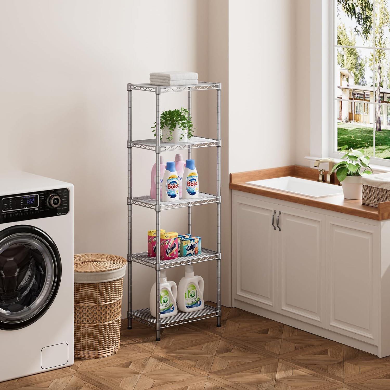 SINGAYE 5 Tier Adjustable Wire Shelf Unit Gray