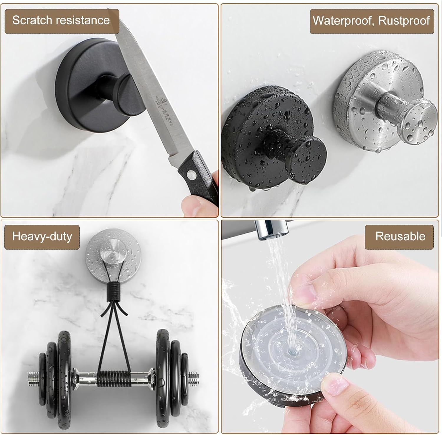 ZESLMG Suction Cup Hooks for Glass Wall 2 Pack