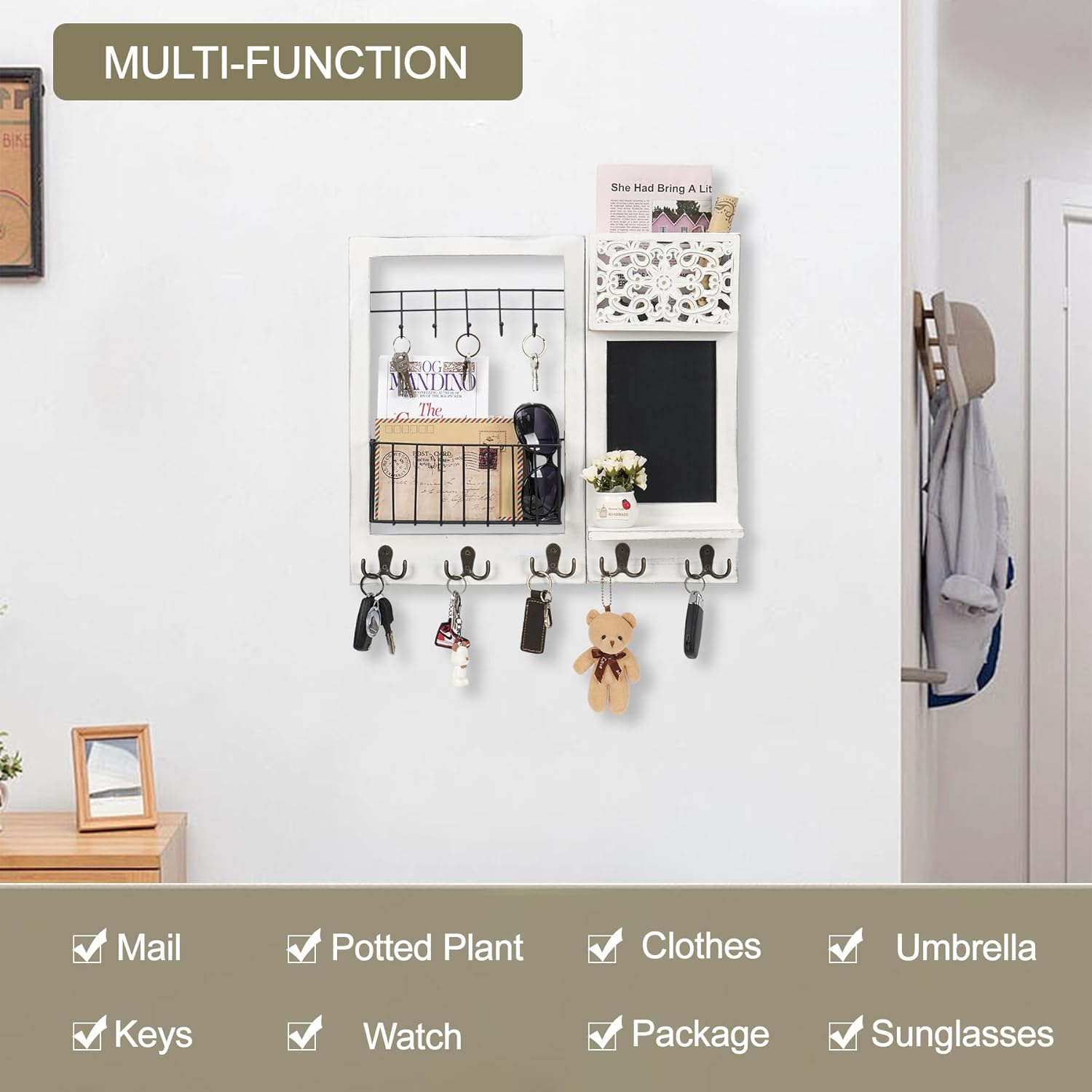 Dhmkfly Key Holder Wall Mount with Chalkboard