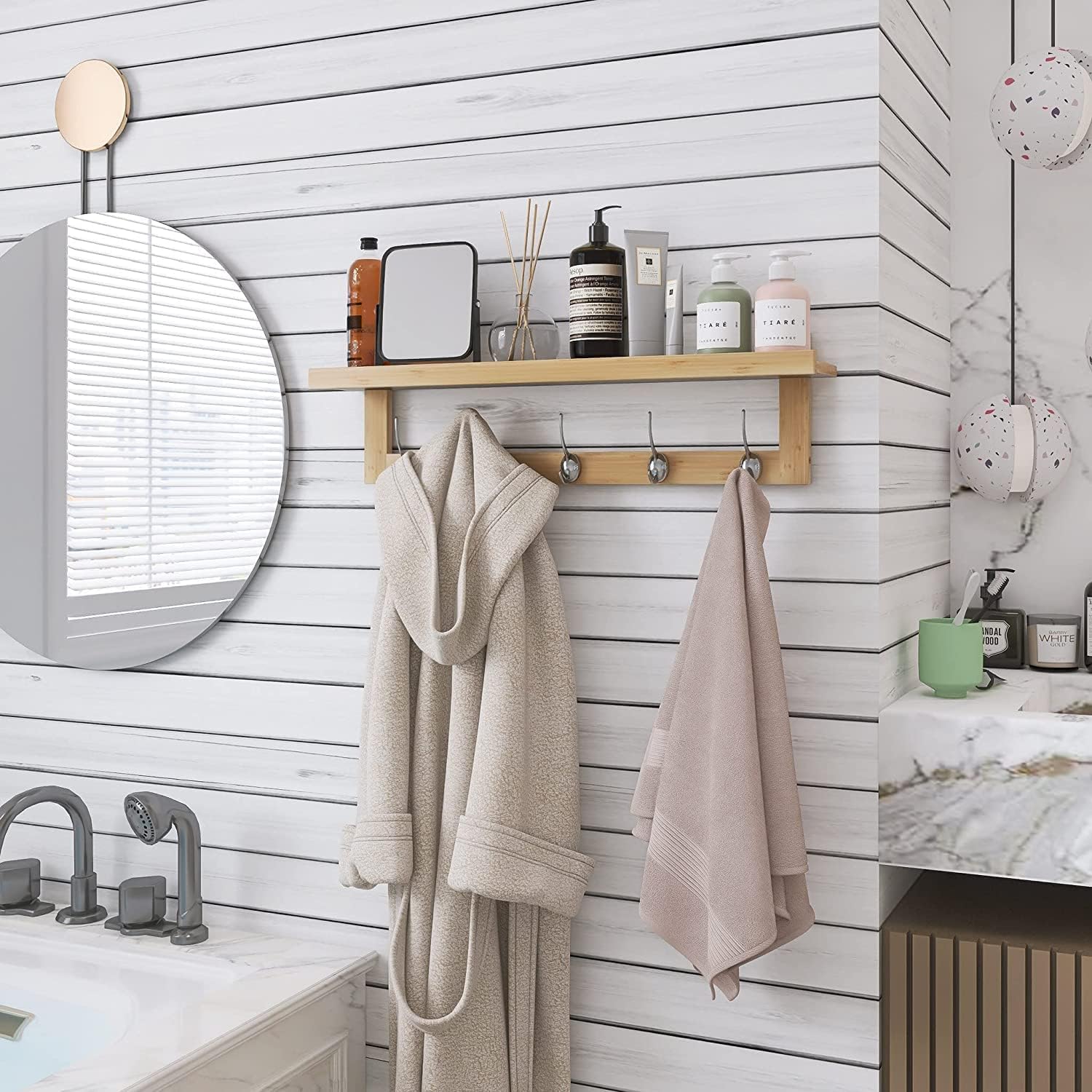 SMIBUY Wall-Mounted Coat Hooks with Shelf 292 Inch Entryway Organizer