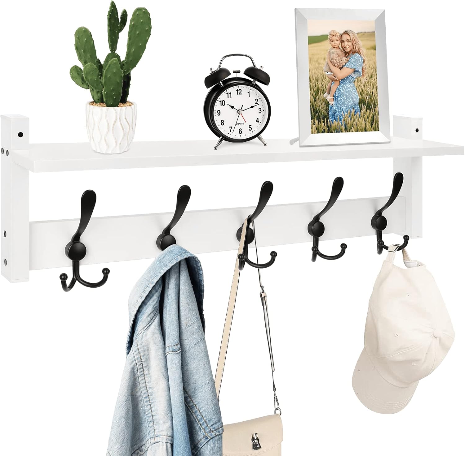 Homode Wall Shelf with Hooks 24 Inch Coat Rack
