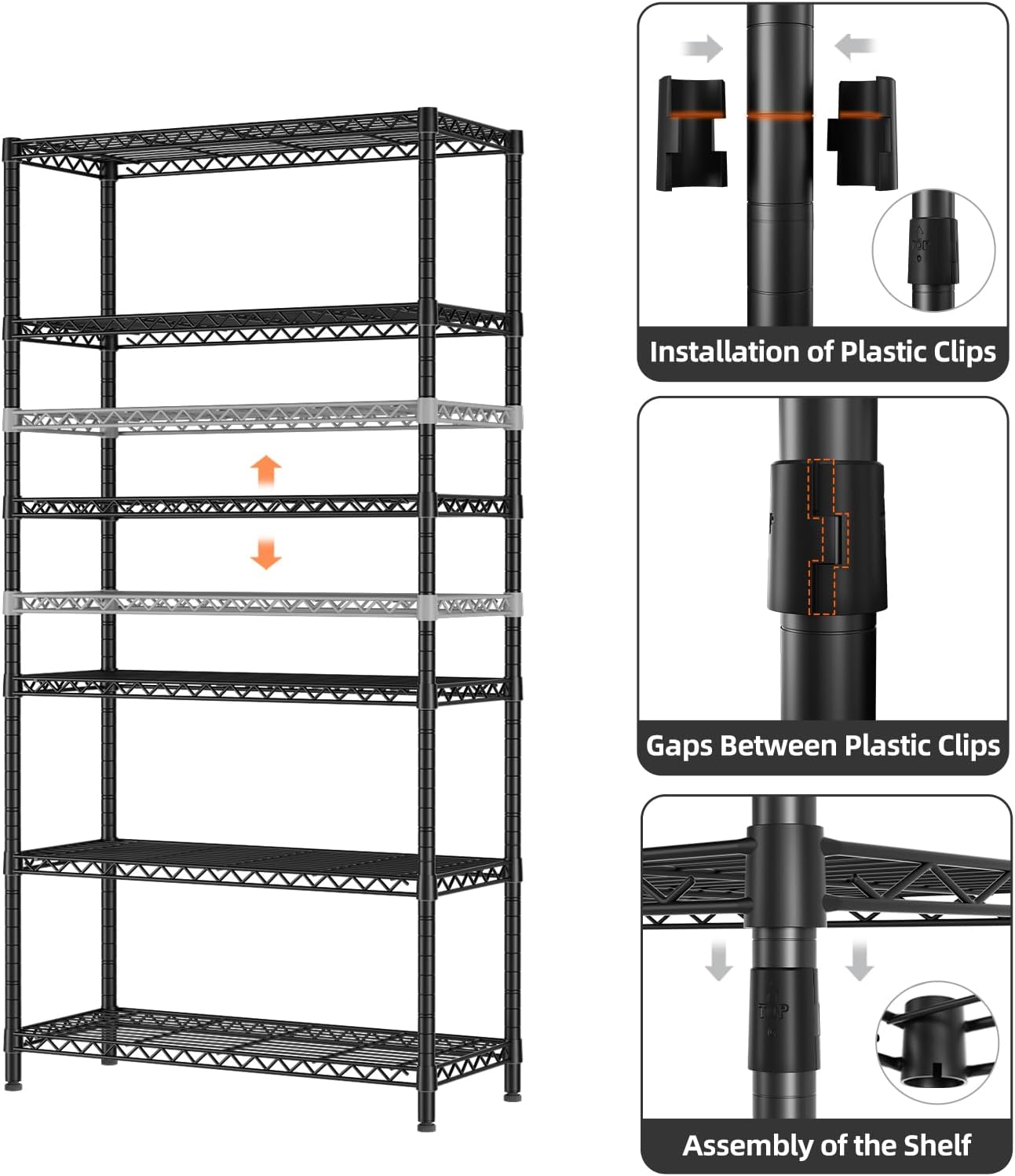 6 Tier Metal Shelf Organizer Storage Unit Black