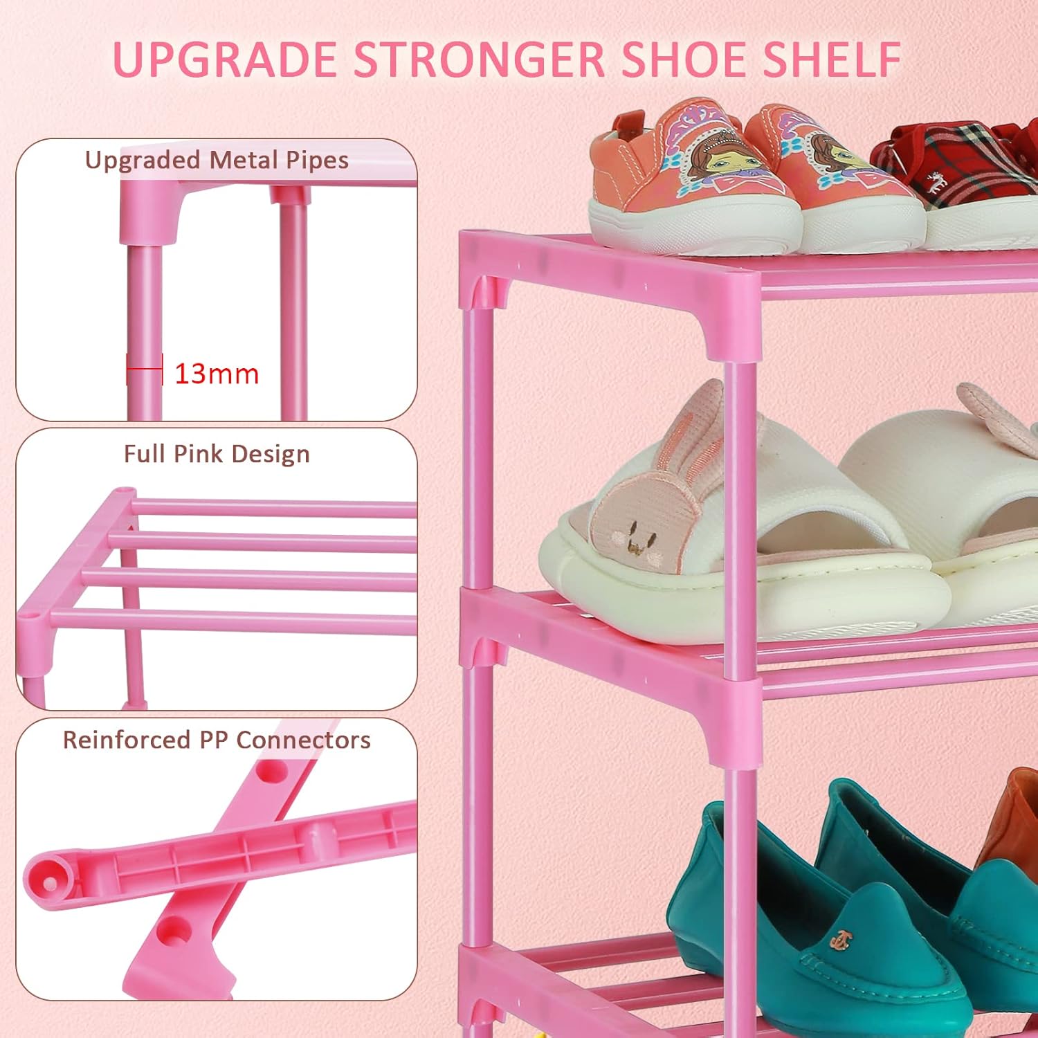 4 Tier Small Kids Shoe Rack Organizer Pink