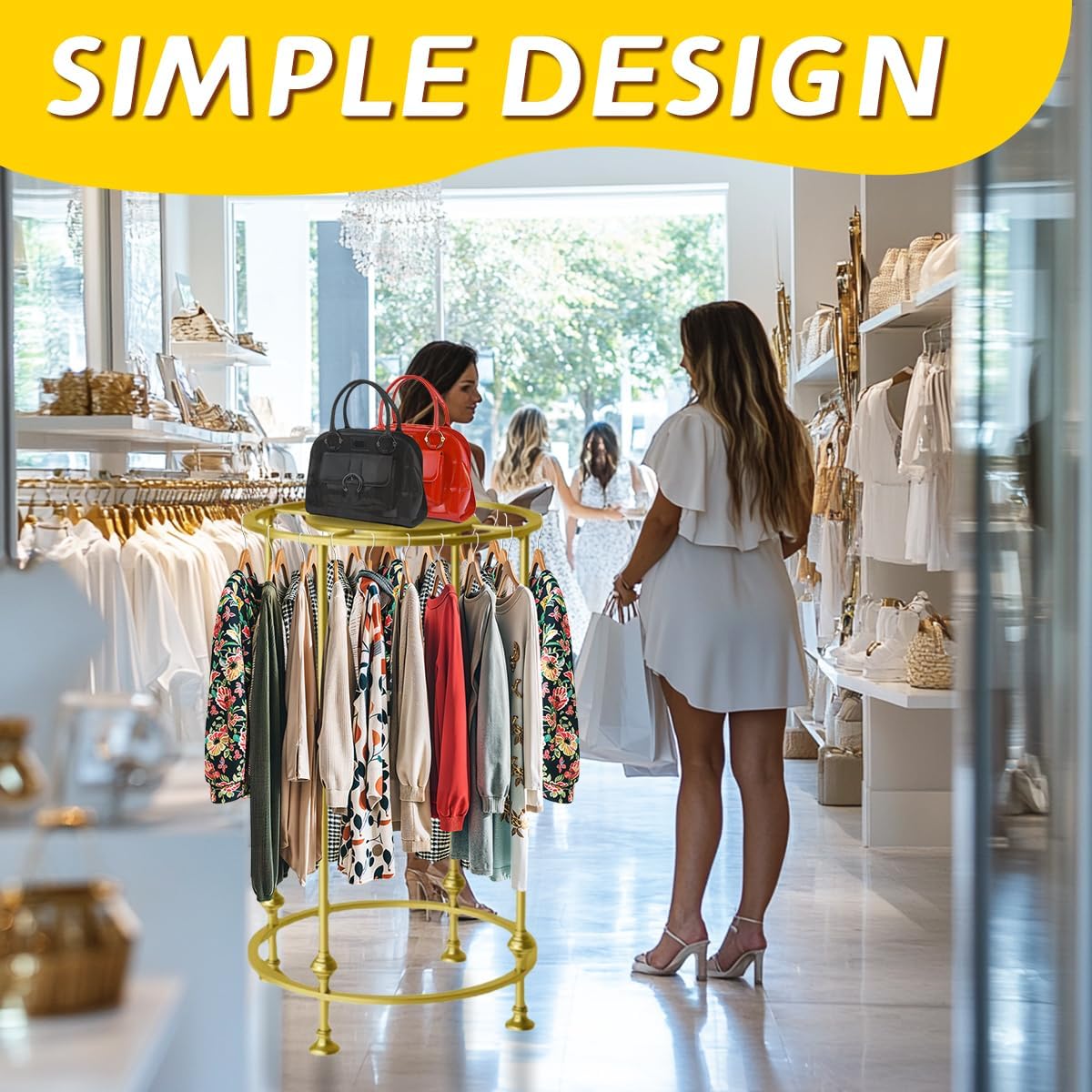 Round Retail Clothing Rack with Double Storage