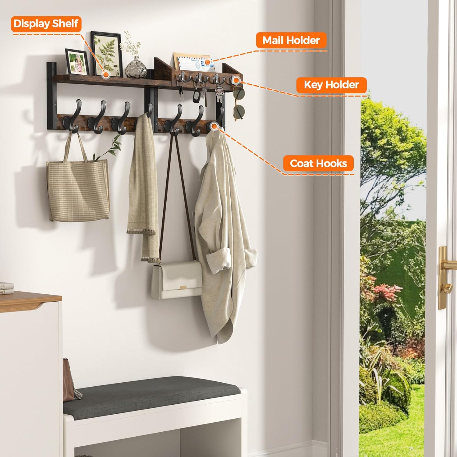 Evermagin 29 Inch Wall Mounted Coat Rack with Shelf