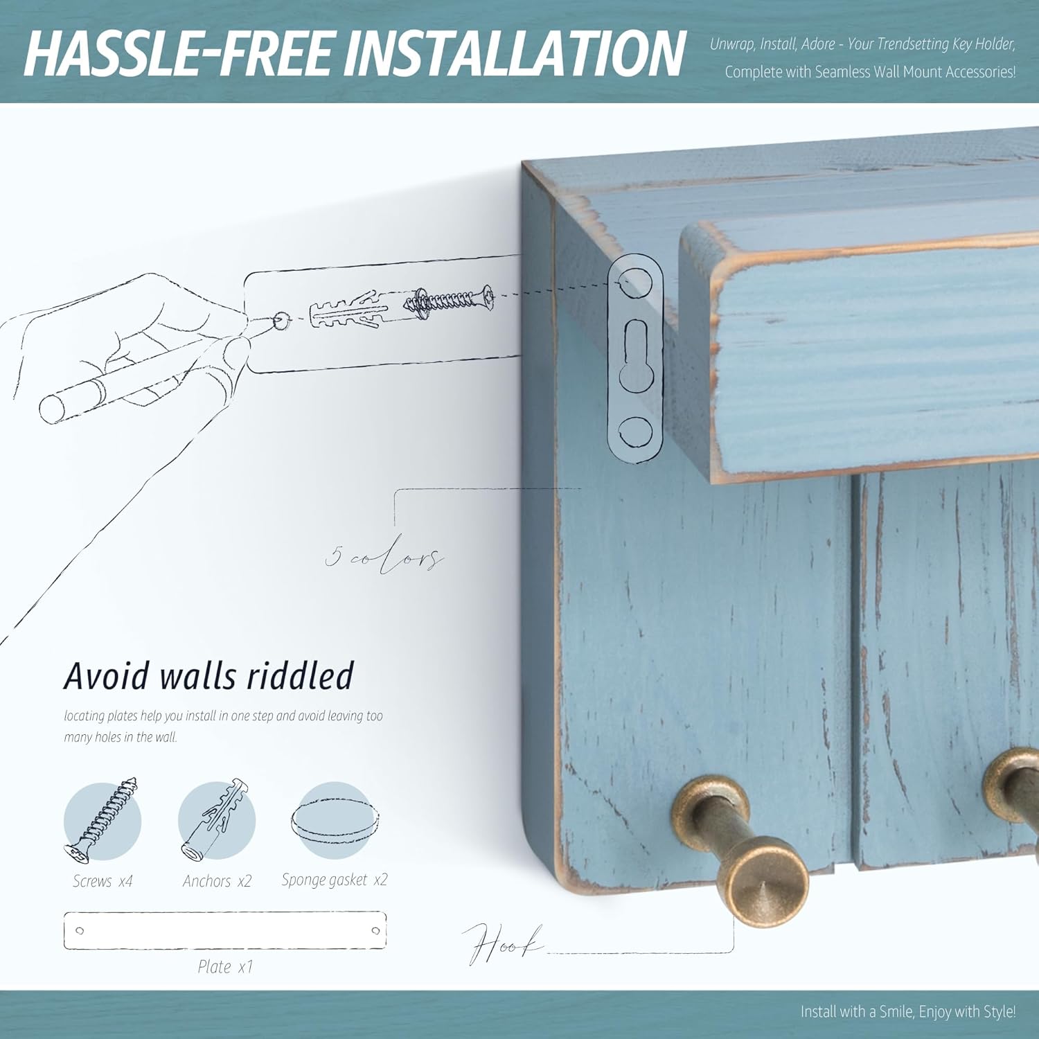 Rebee Vision Key Holder Wall Mount with Floating Shelf