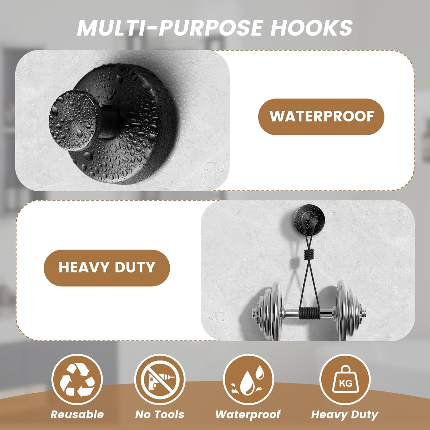 BKV Suction Cup Hooks for Glass Window 4 Pack Black