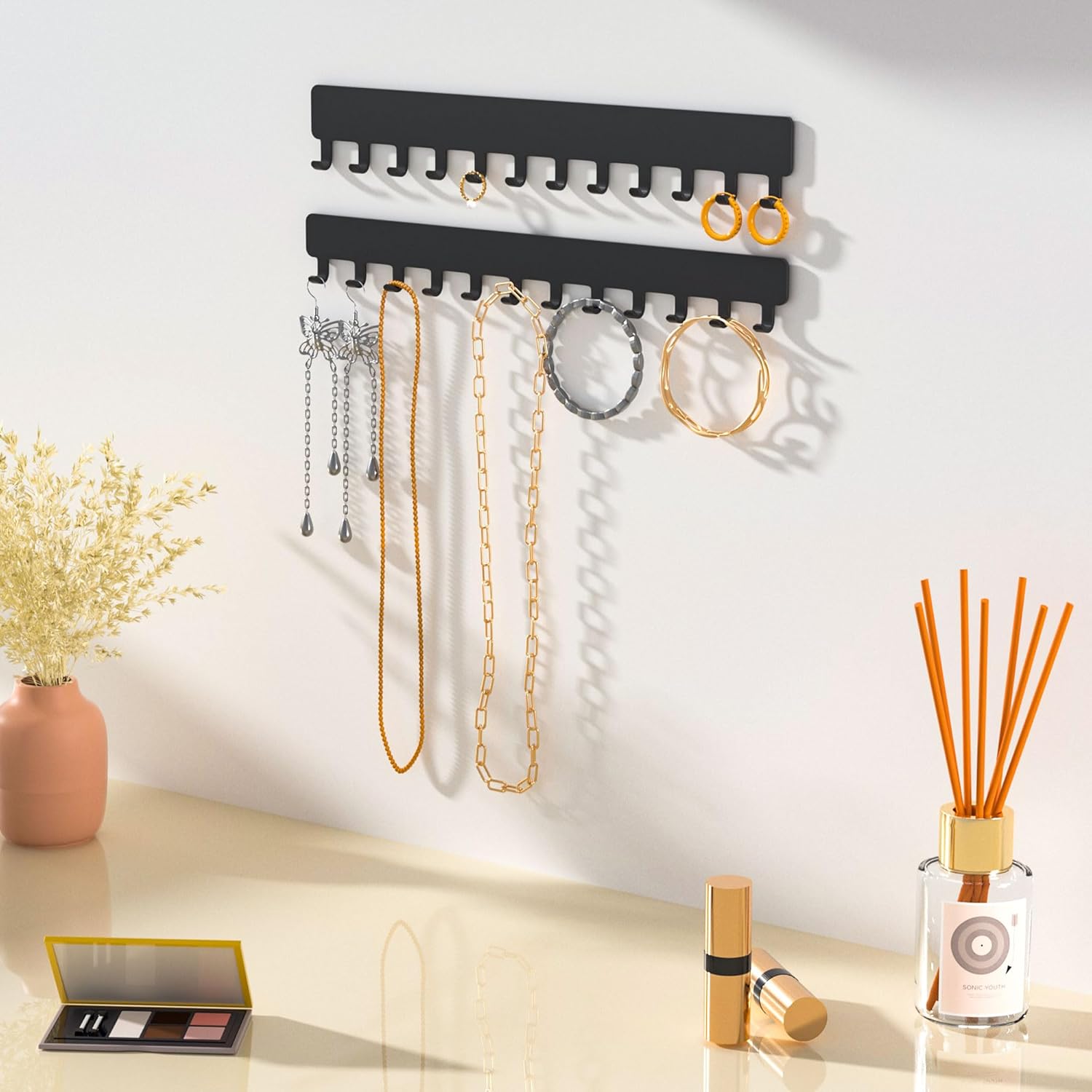 Necklace Holder Wall Jewelry Organizer - 2 PCS Self-Adhesive