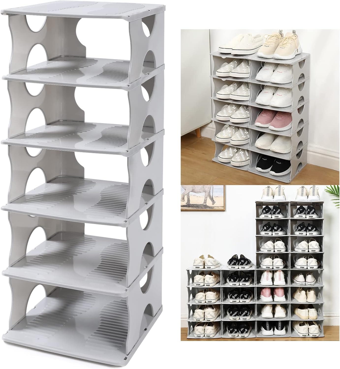 6-Tier Stackable Shoe Rack for Bedroom Entry Grey